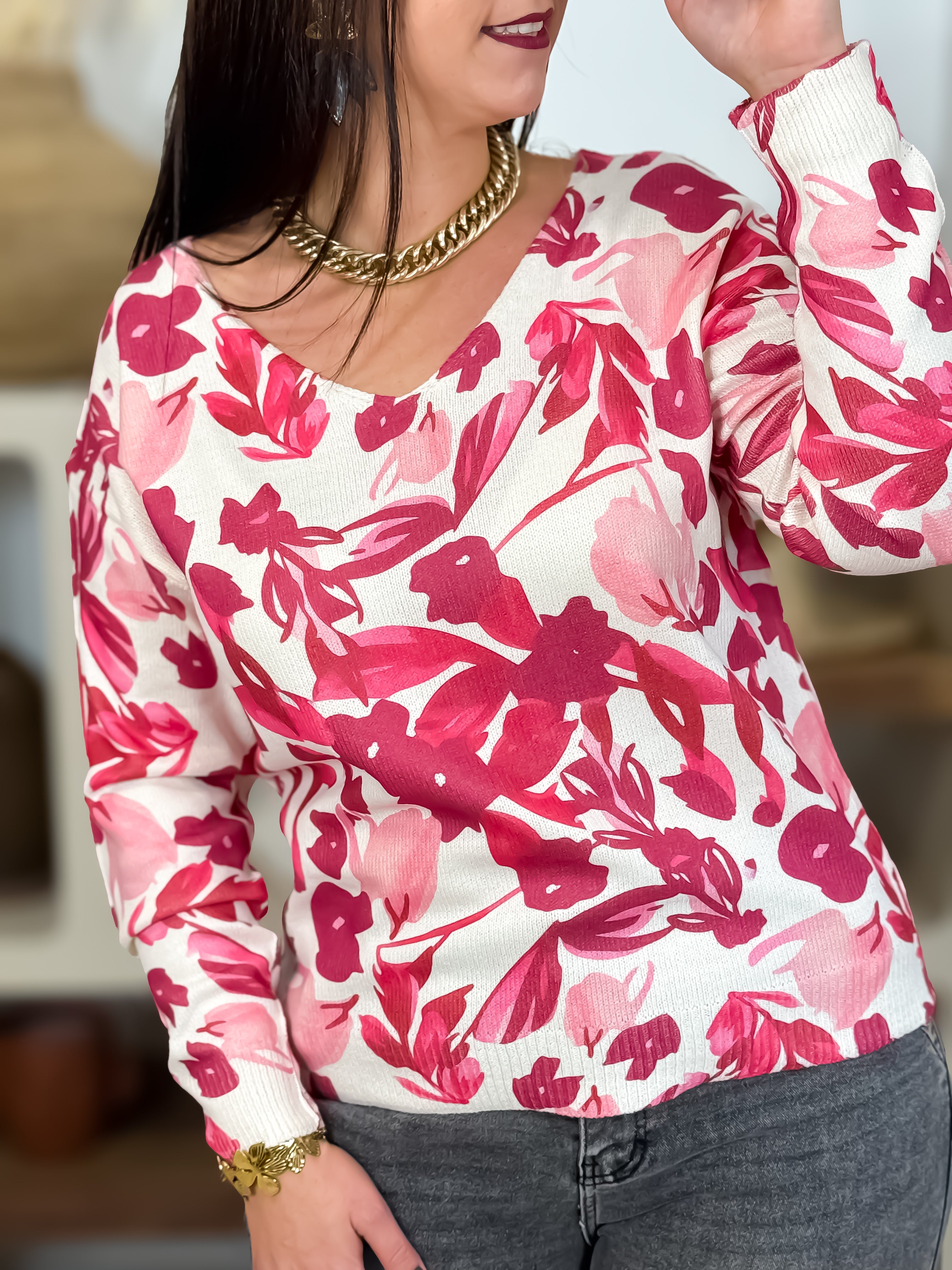 Pull - Rosa - Beige & Fushia