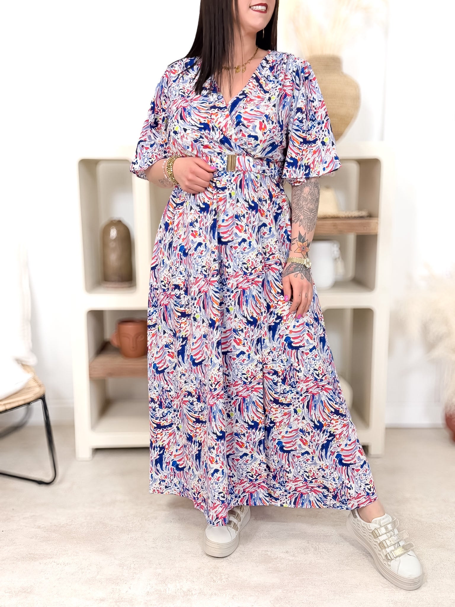 Robe Longue - Gabbie - Bleu & Fuchsia