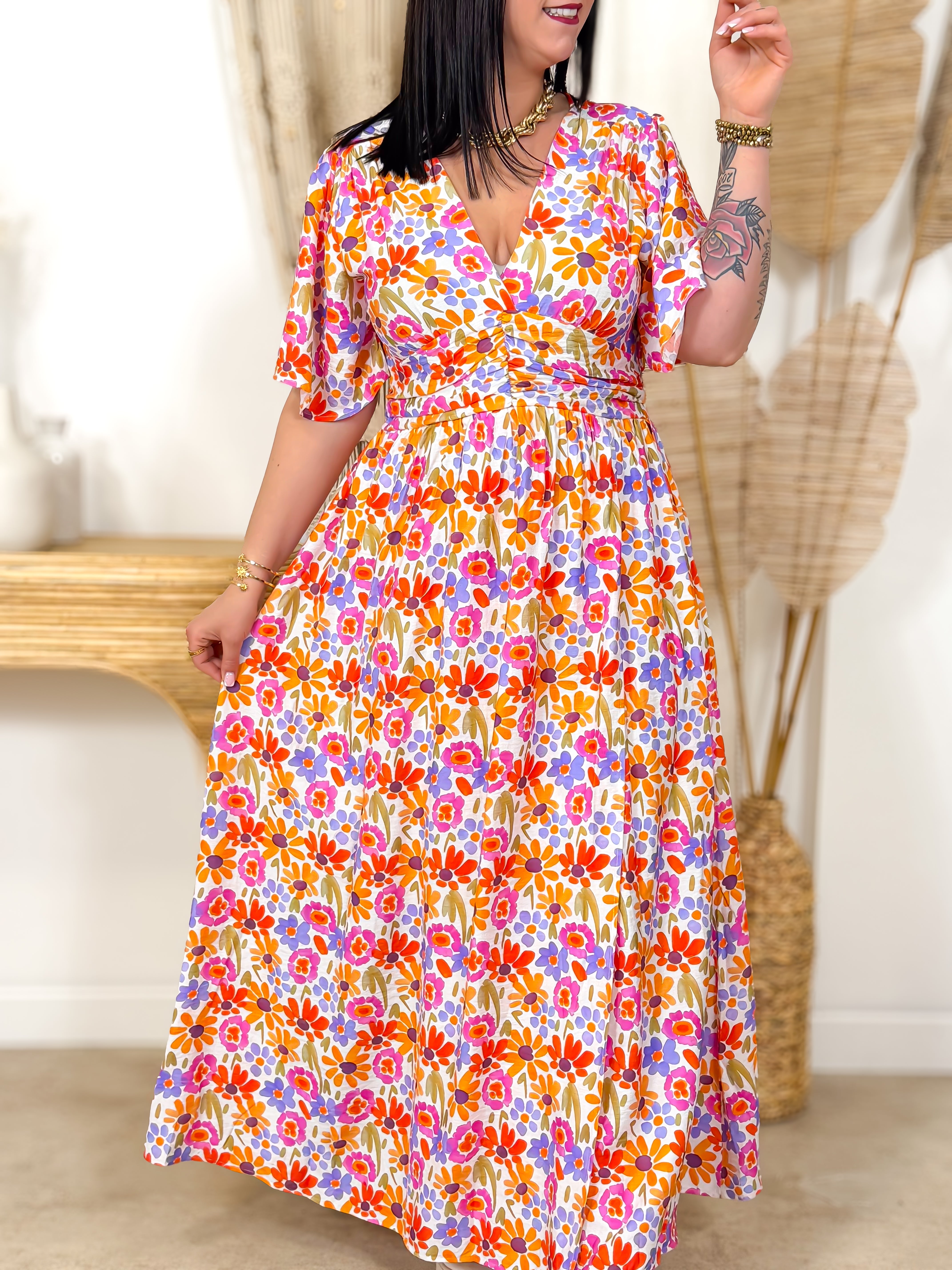 Robe Longue - Erini - Blanc & Orange