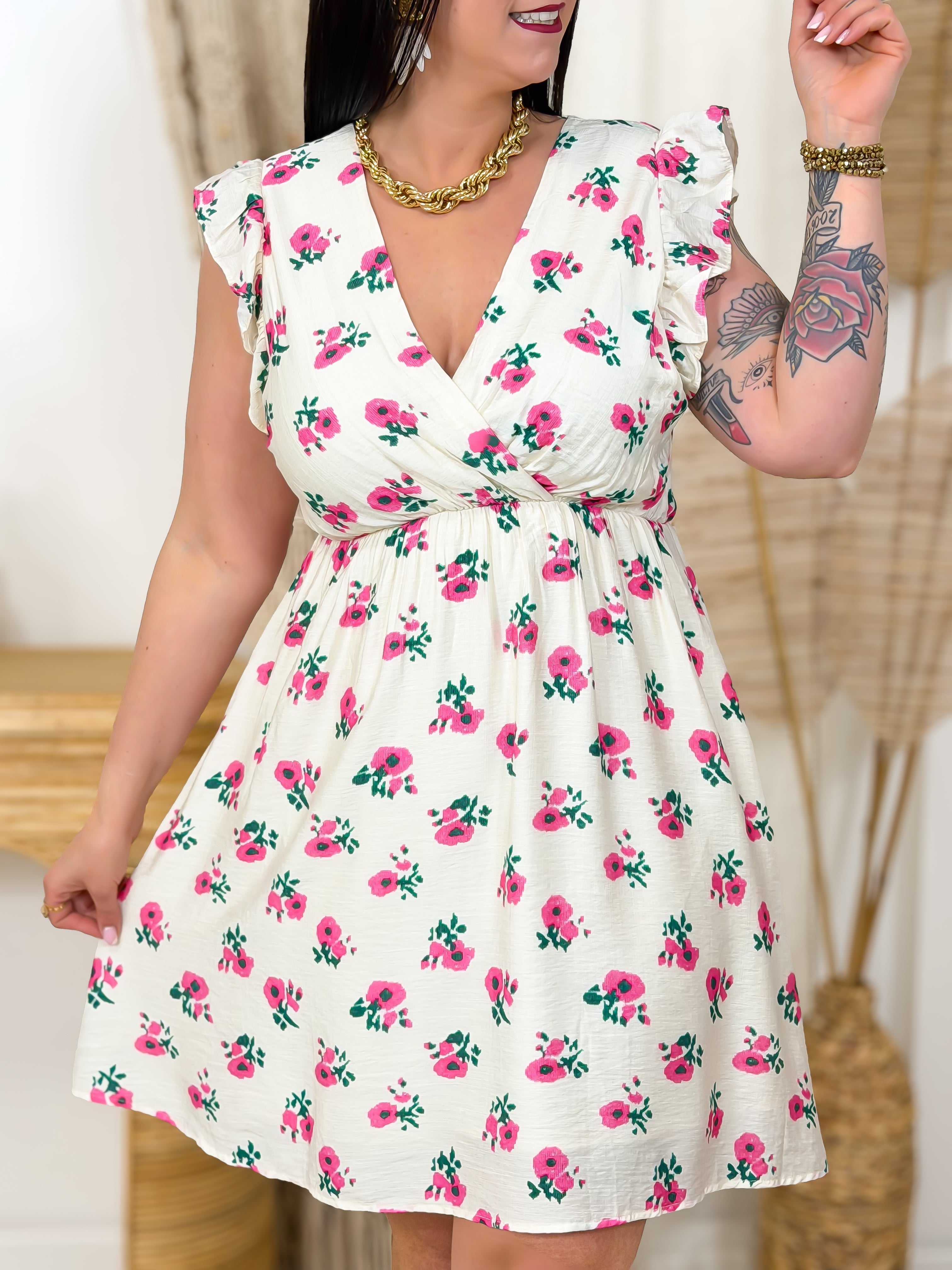 Robe - Athena - Écru & Fuchsia