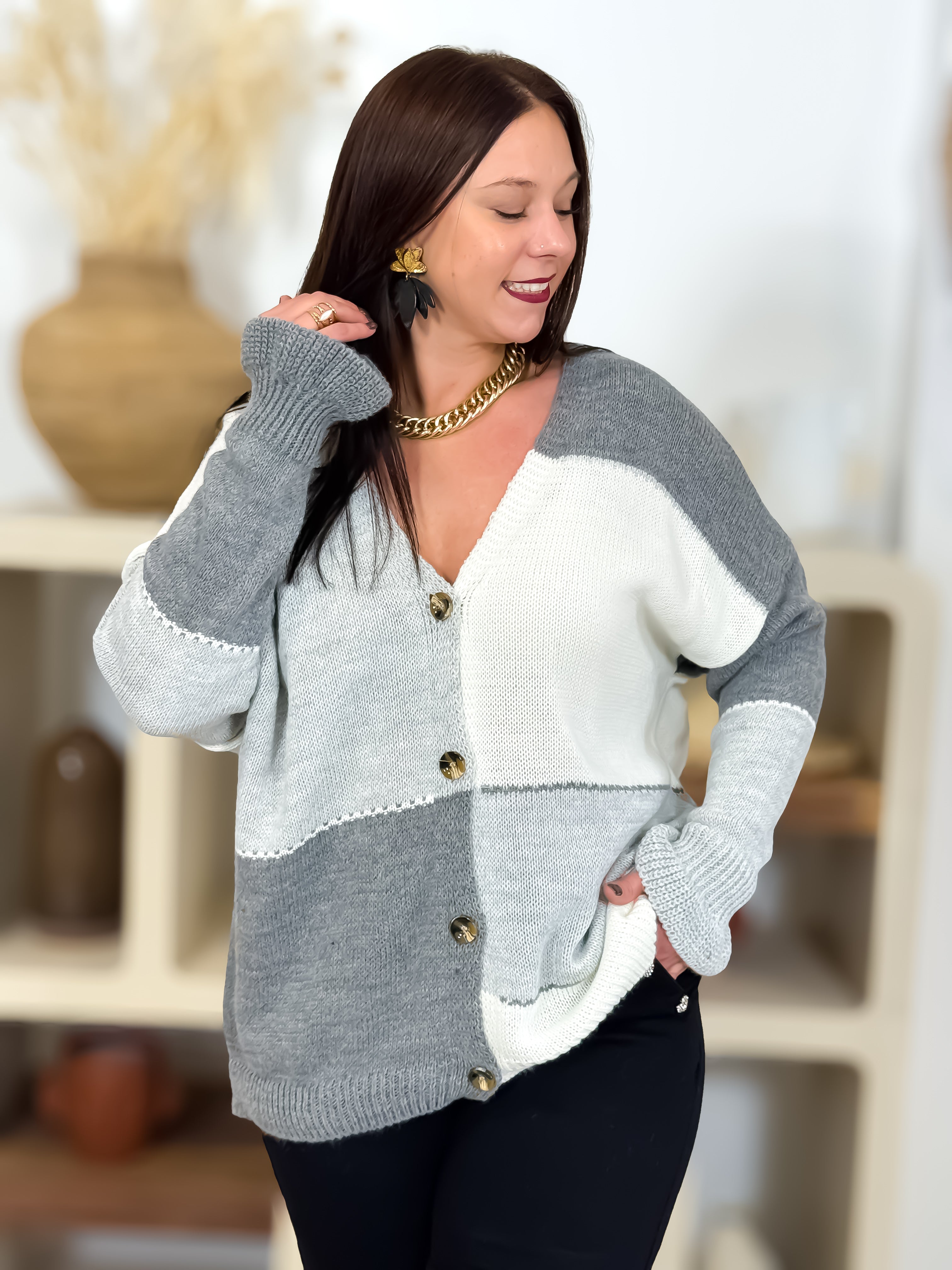Gilet - Emie - Gris & Beige