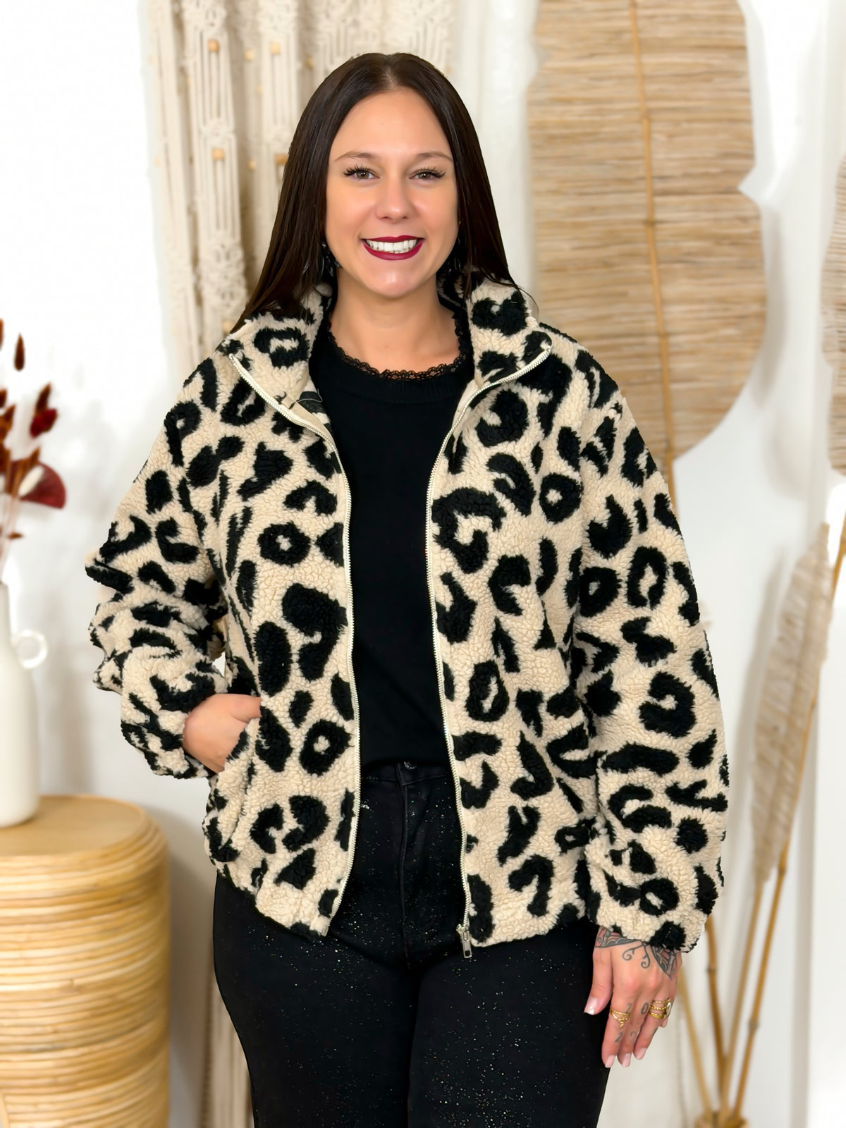 Veste teddy grande taille léopard – photo 9