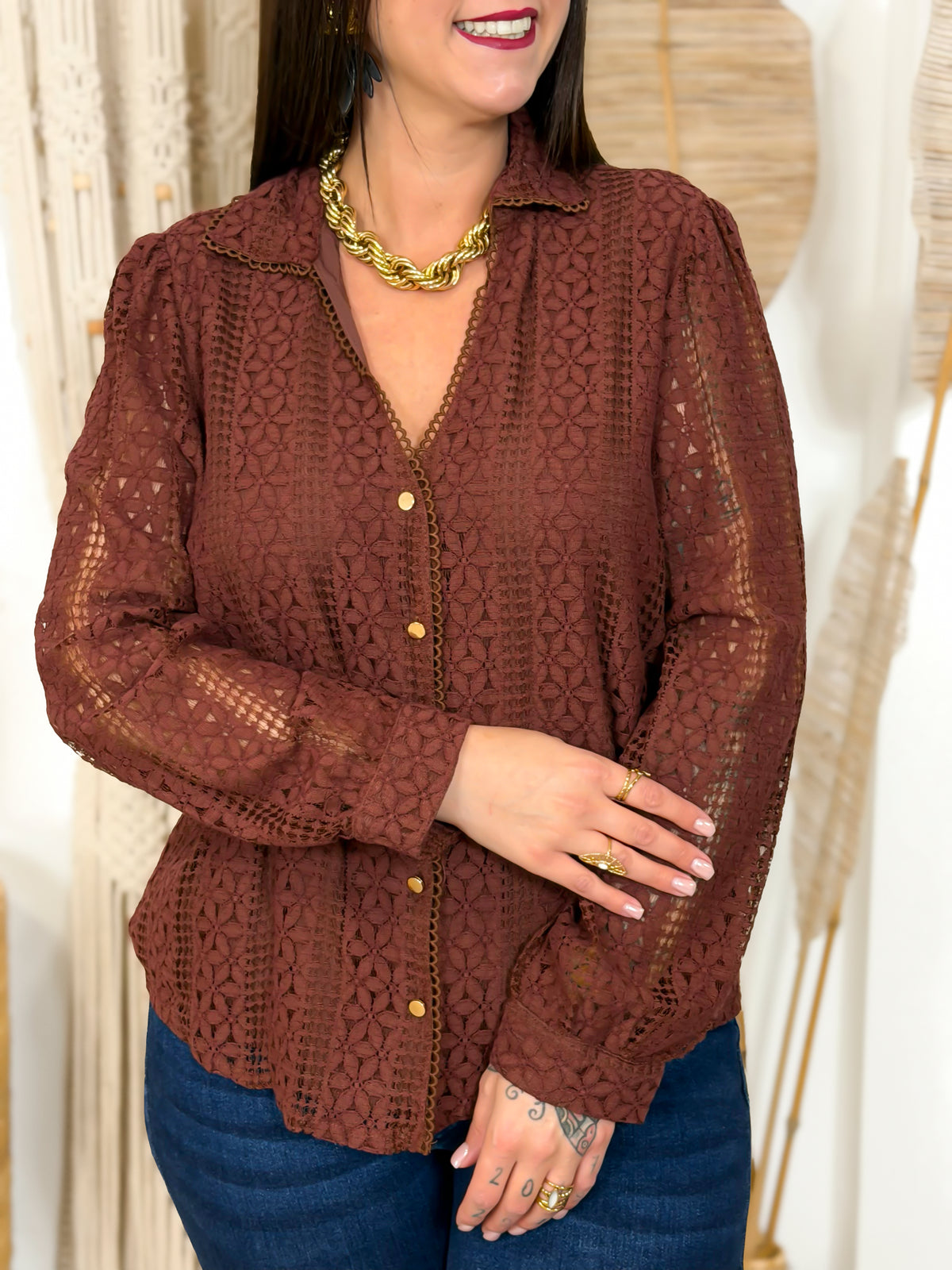 Blouse grande taille dentelle chocolat – photo 1