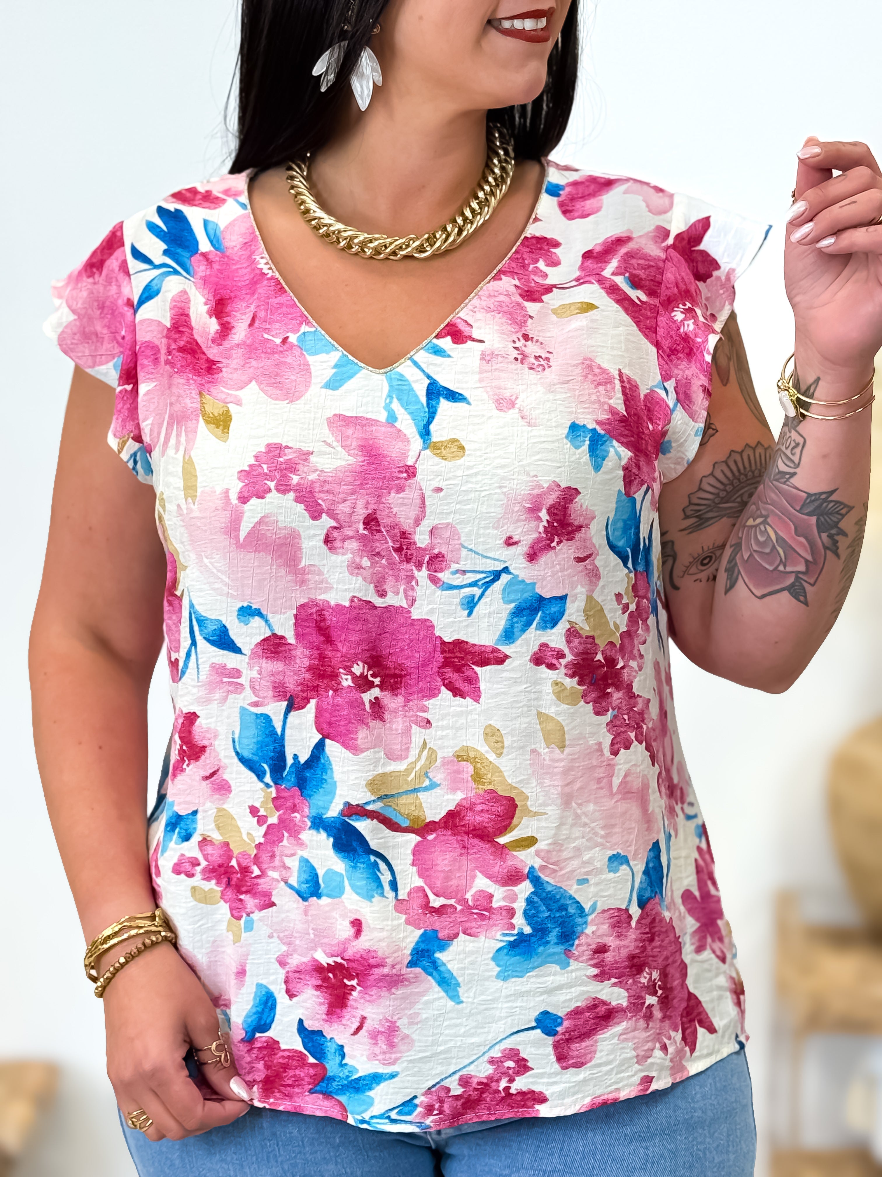 Blouse - Athens - Roze &amp; Blauw