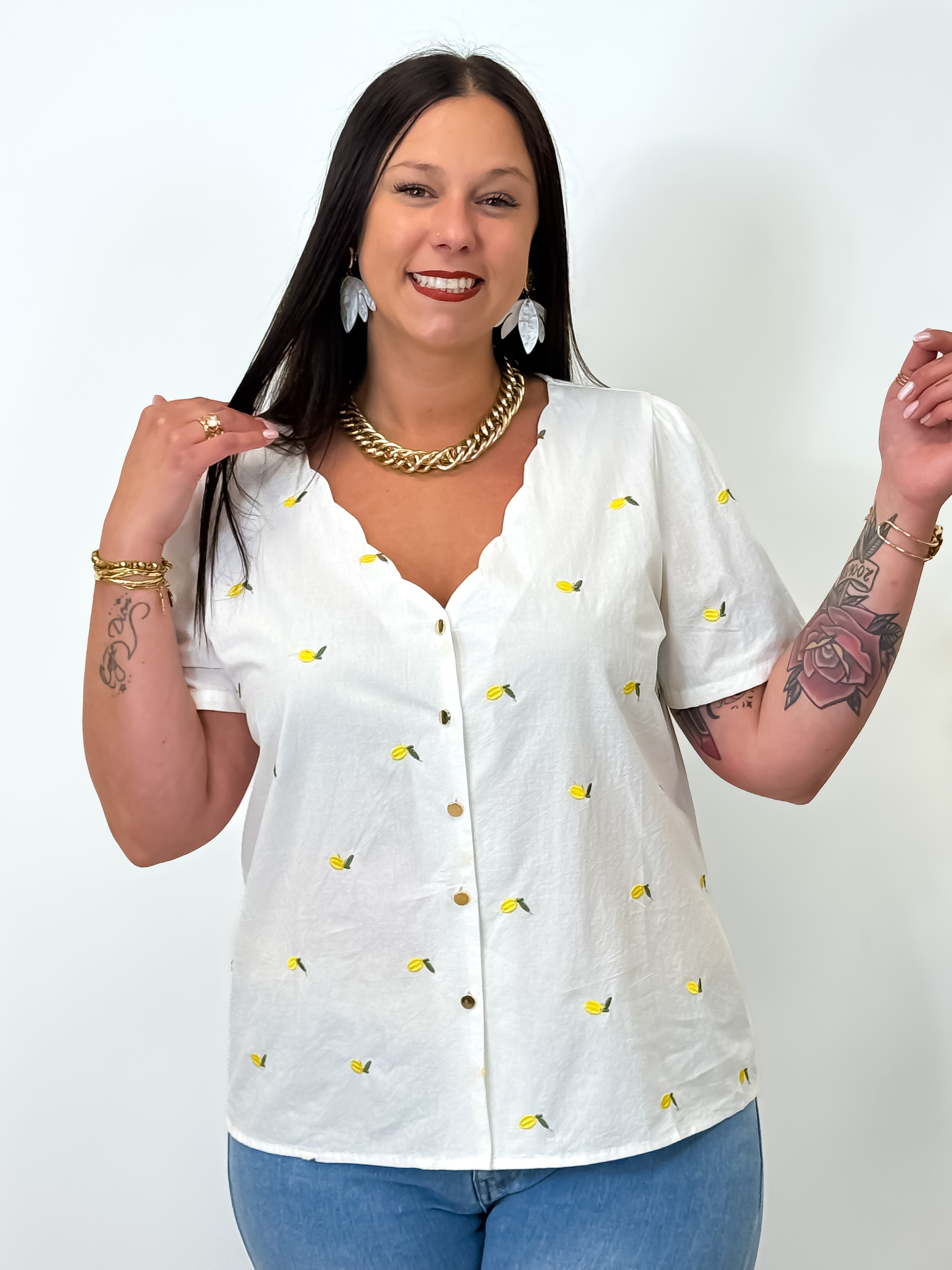 Blouse - Anna - Wit &amp; Geel