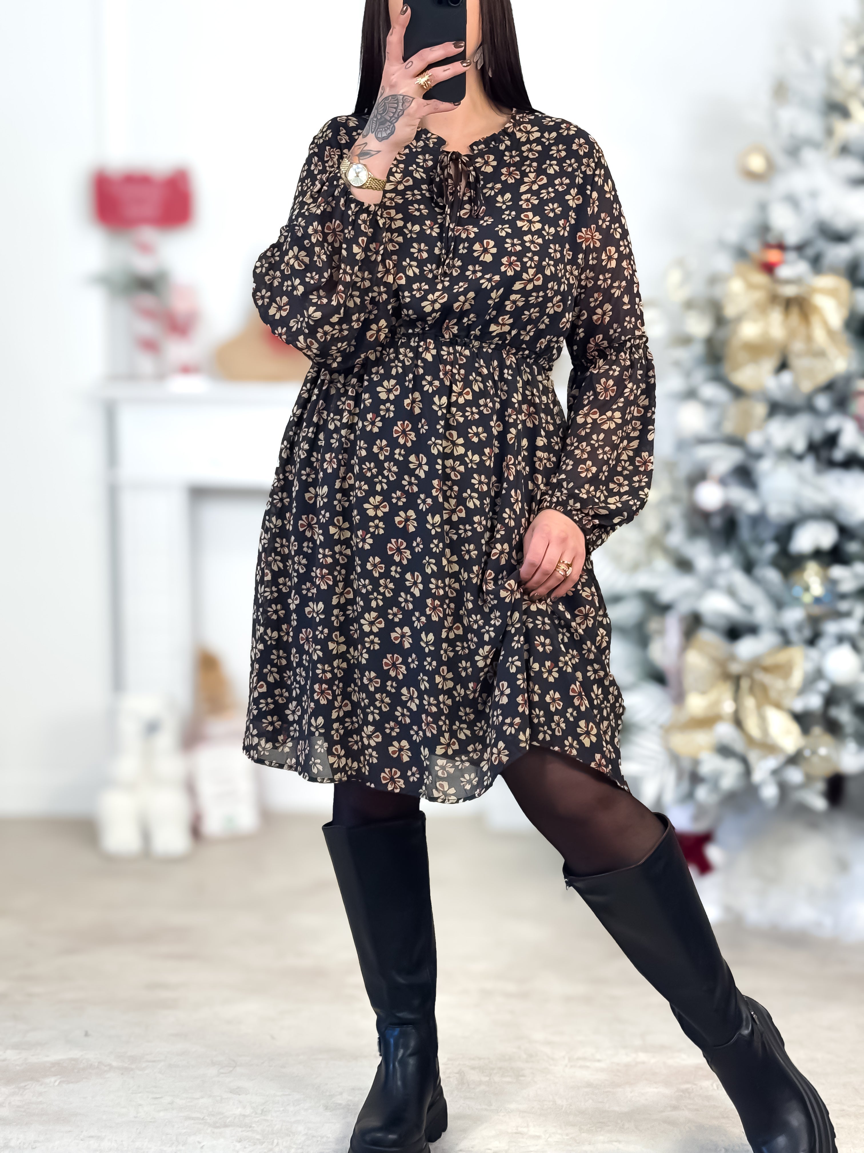 Robe Courte - Lya - Noir & Camel