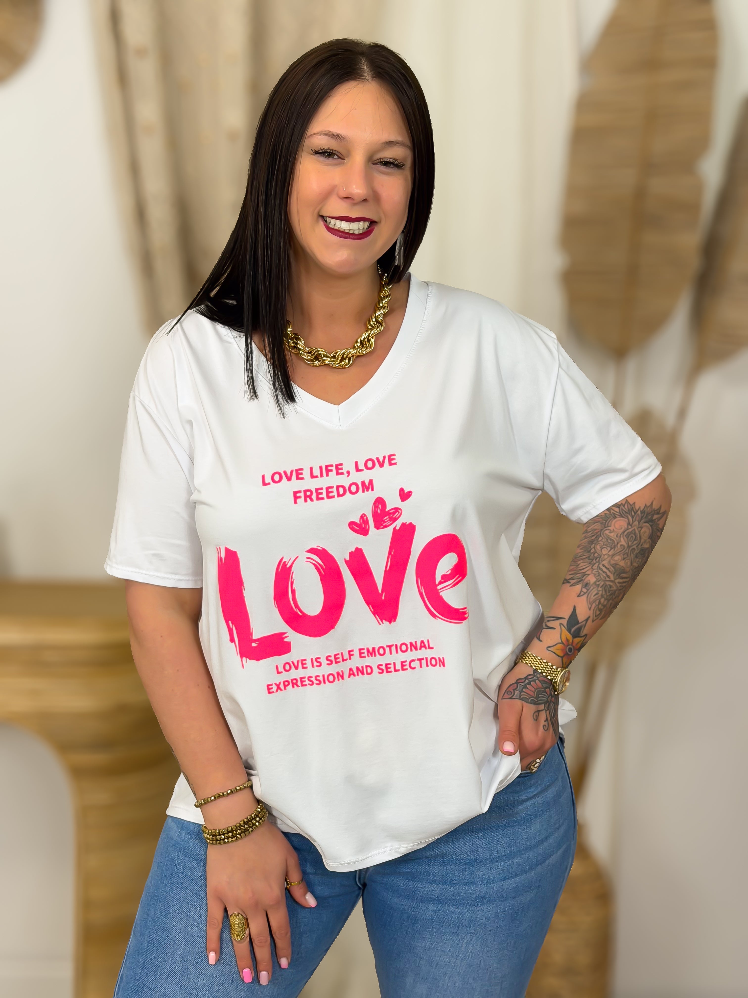 T-shirt - Love - Blanc & Rose (1)
