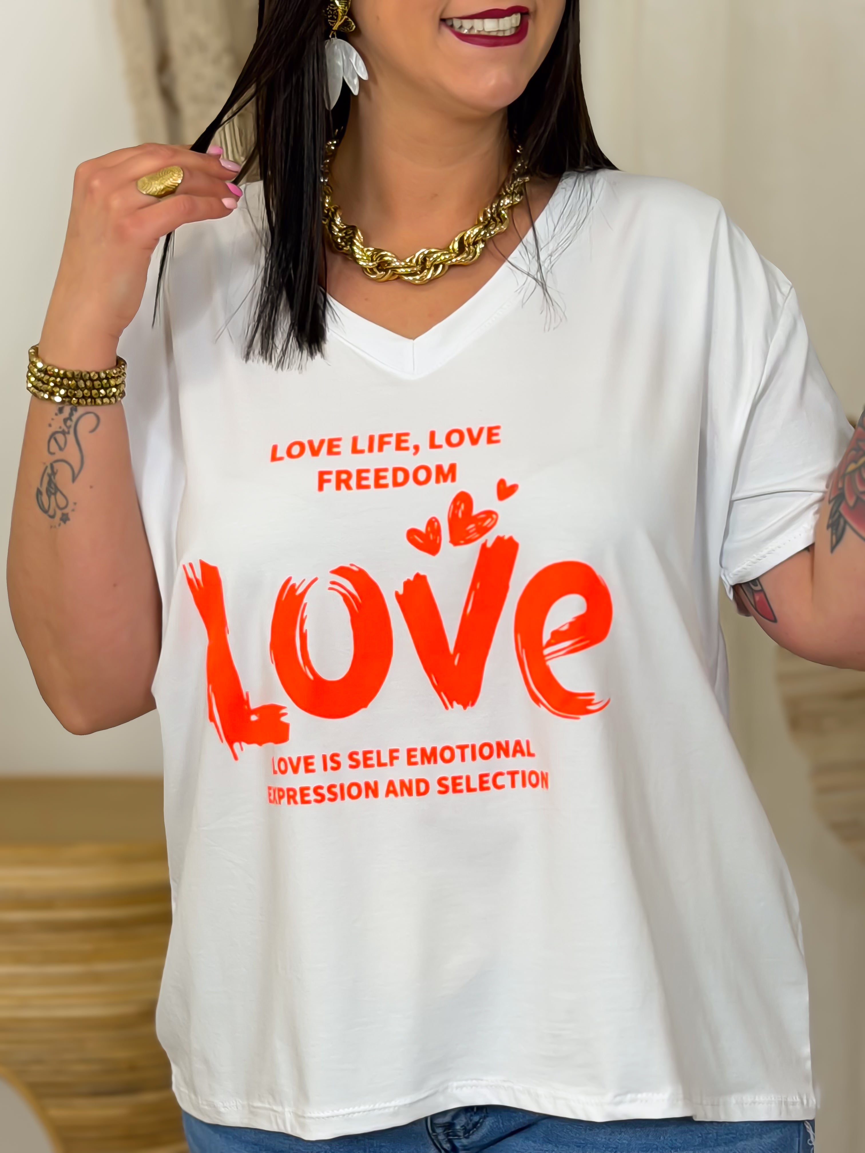 T-shirt - Love - Blanc & Orange (6)