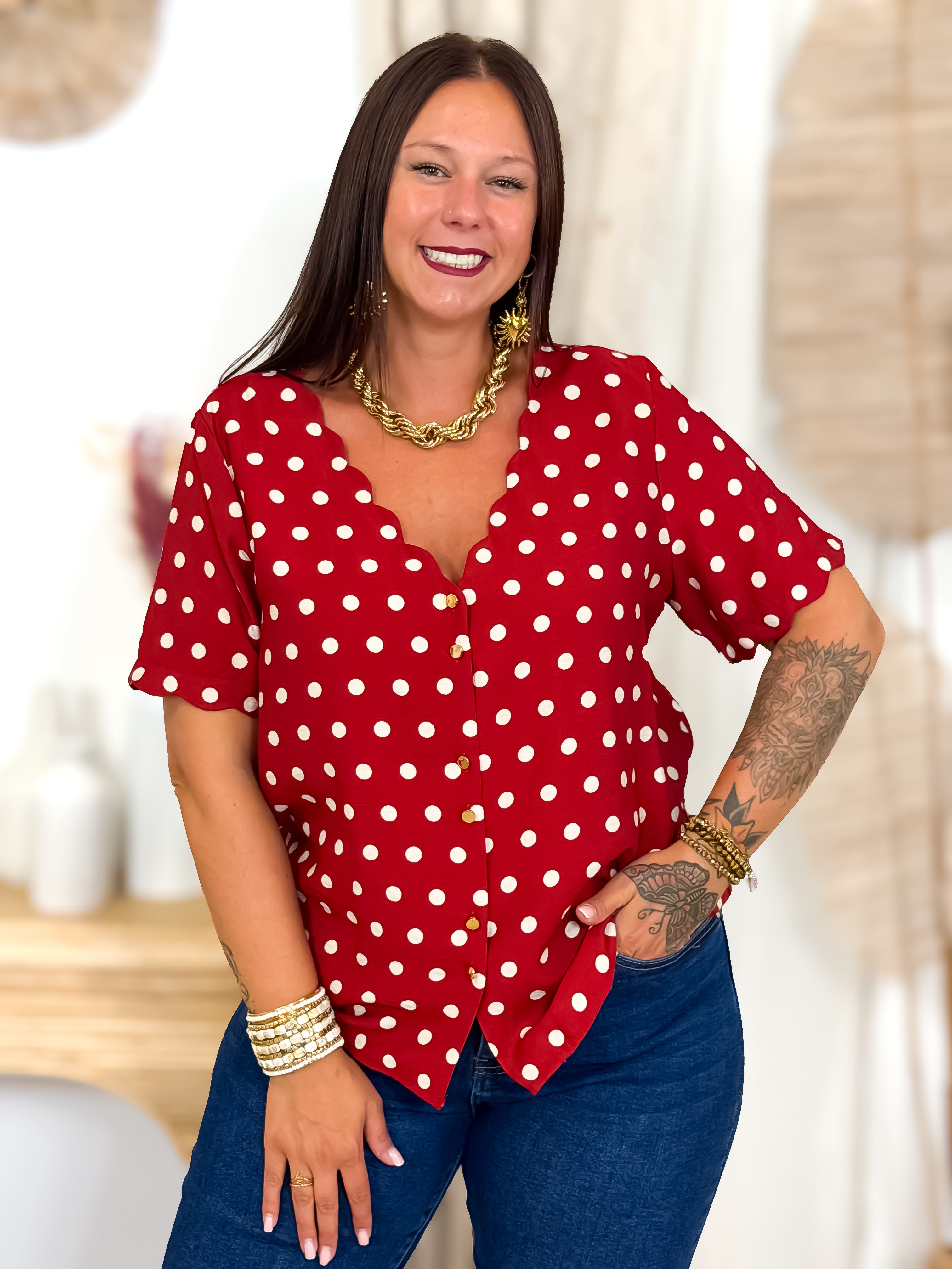 Blouse - Eloria - Rouge & Ecru