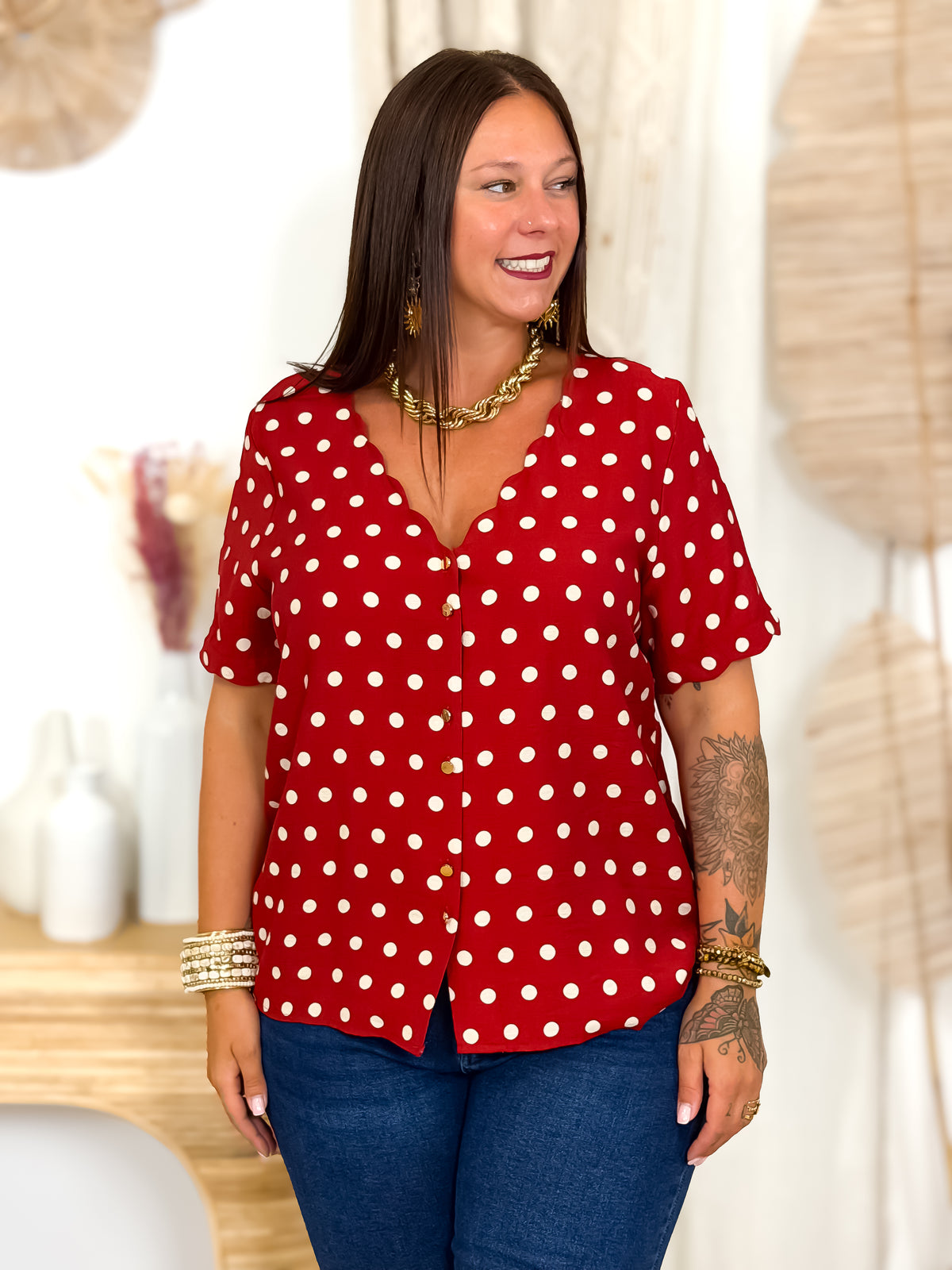 Blouse à pois grande taille femme rouge écru Eloria – photo 5