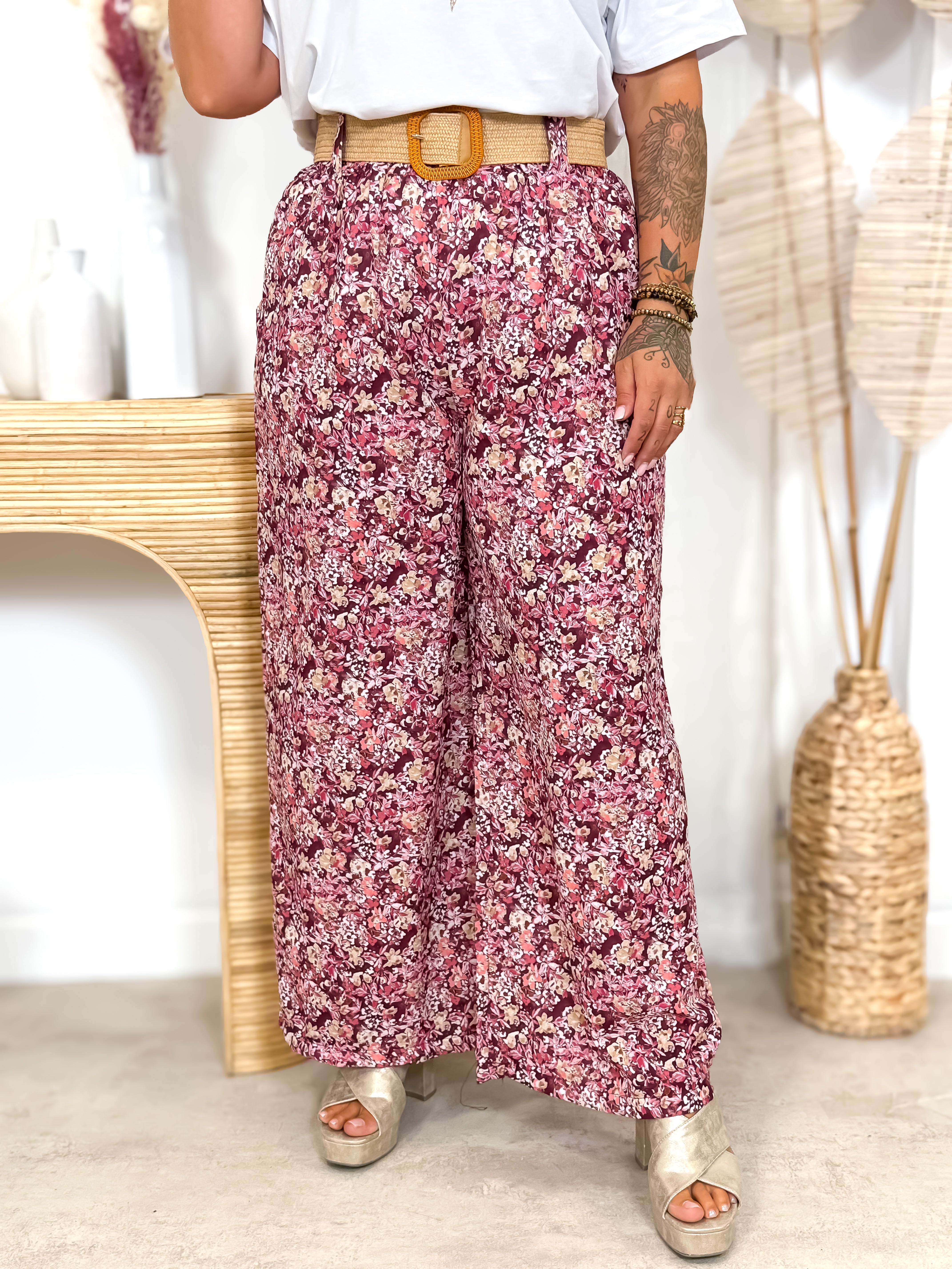 Pantalon - Amalys - Bordeaux & Beige