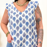 Blouse - Livia - Bleu & Ecru