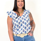 Blouse - Livia - Bleu & Ecru