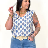 Blouse - Livia - Bleu & Ecru