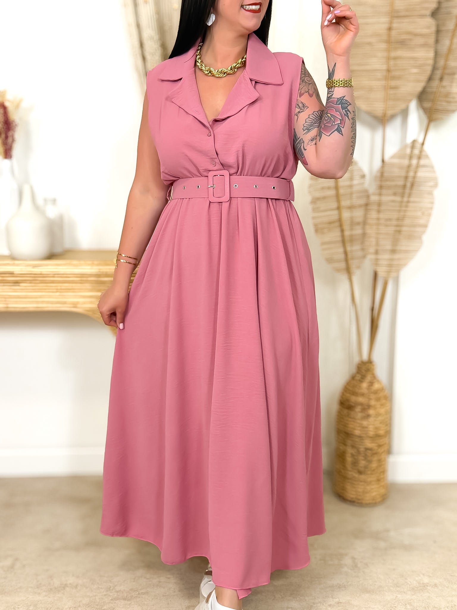 Robe Longue - Rosa - Vieux Rose
