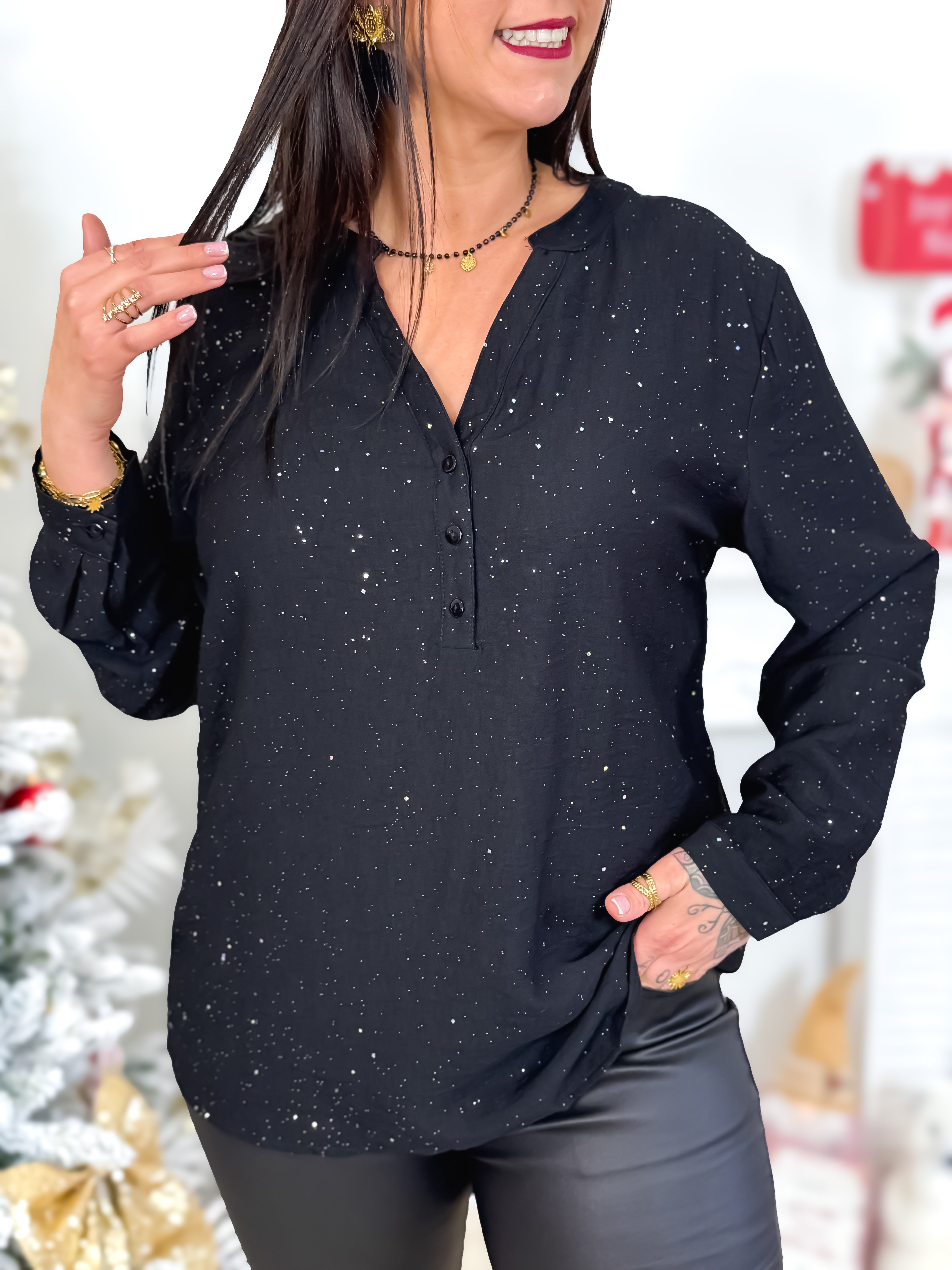 Blouse - Evalia - Noir & Argent