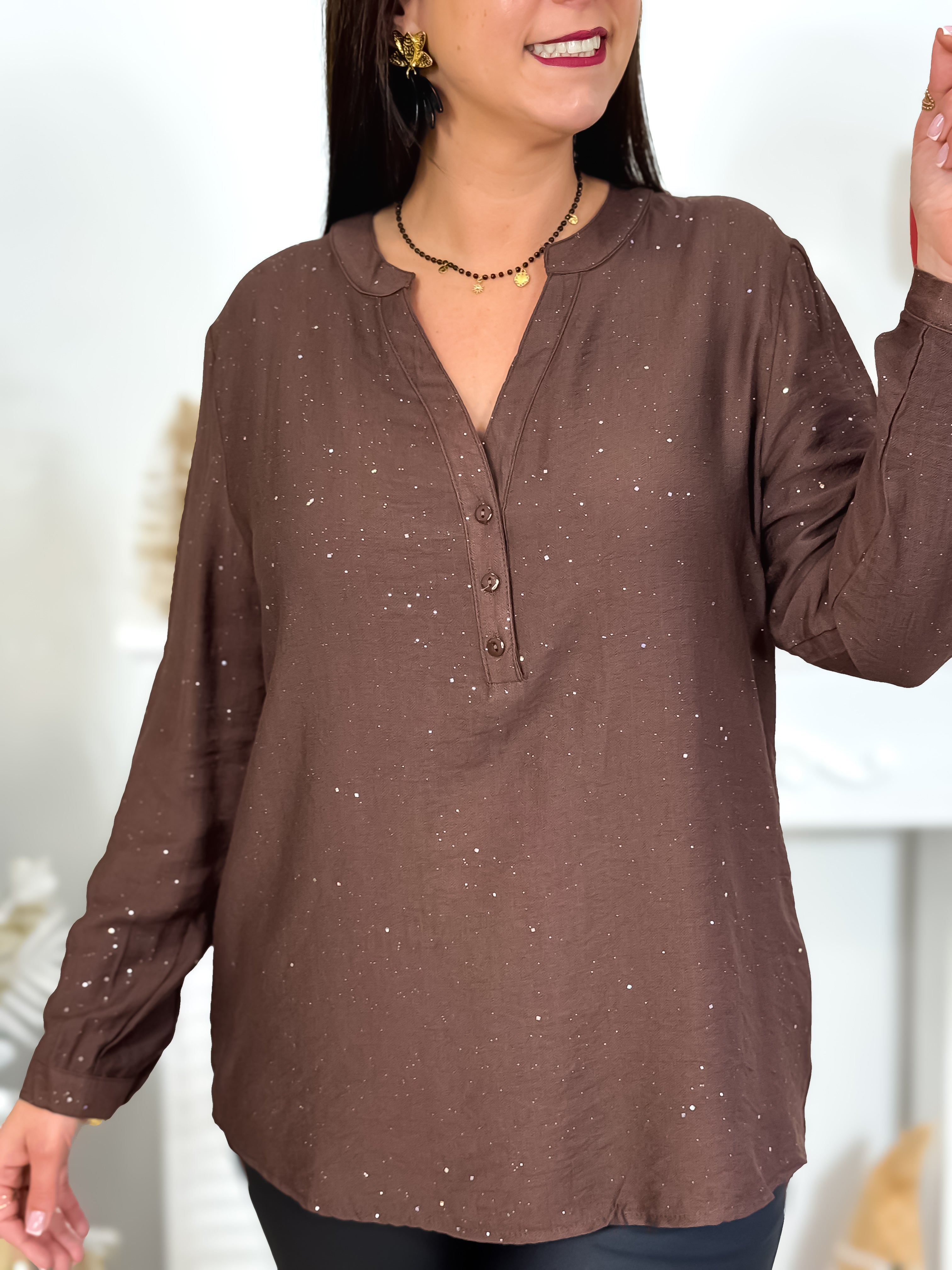 Blouse - Evalia - Chocolat & Argent