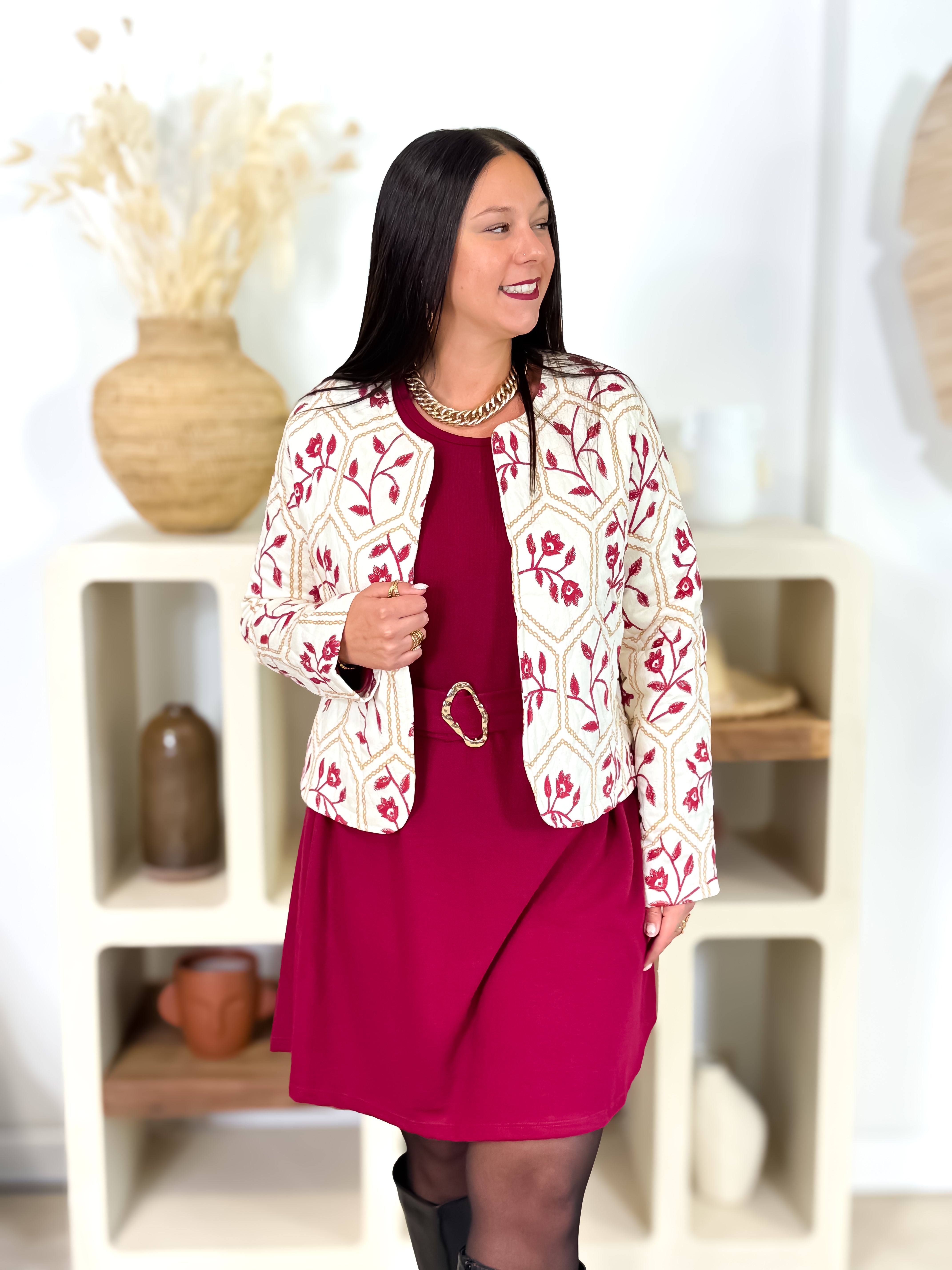 Veste - Ameline - Beige & Bordeaux