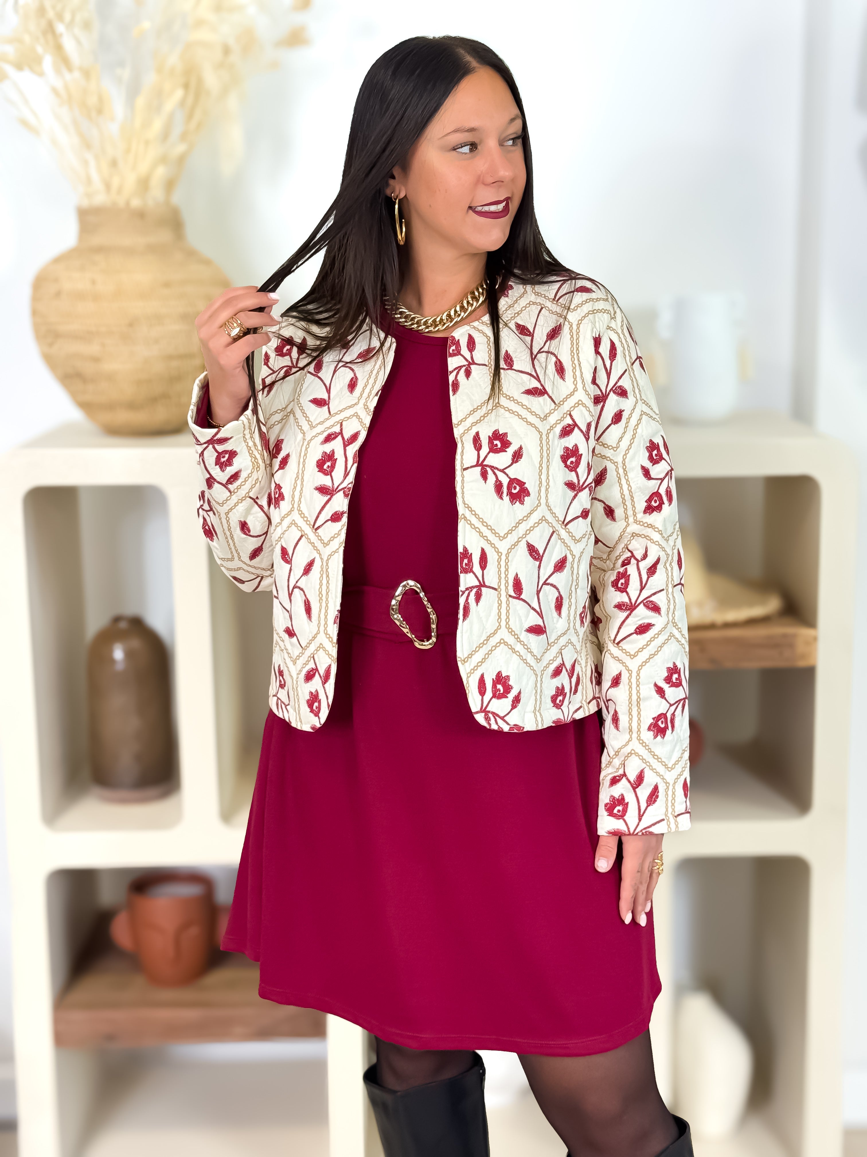 Veste - Ameline - Beige & Bordeaux