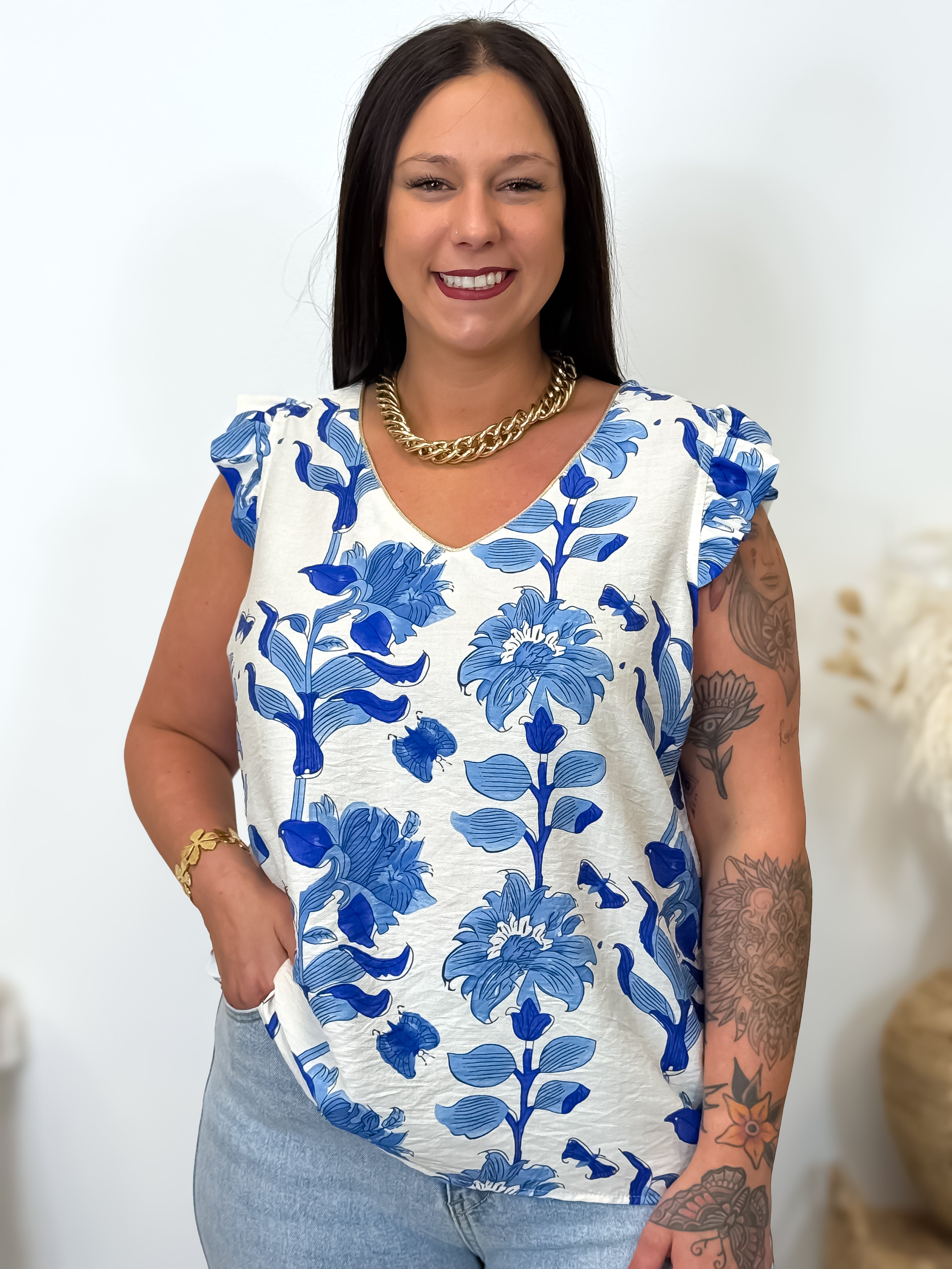 Blouse - Damast - Blauw
