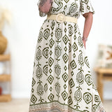 Robe - Marcella - Ecru & kaki