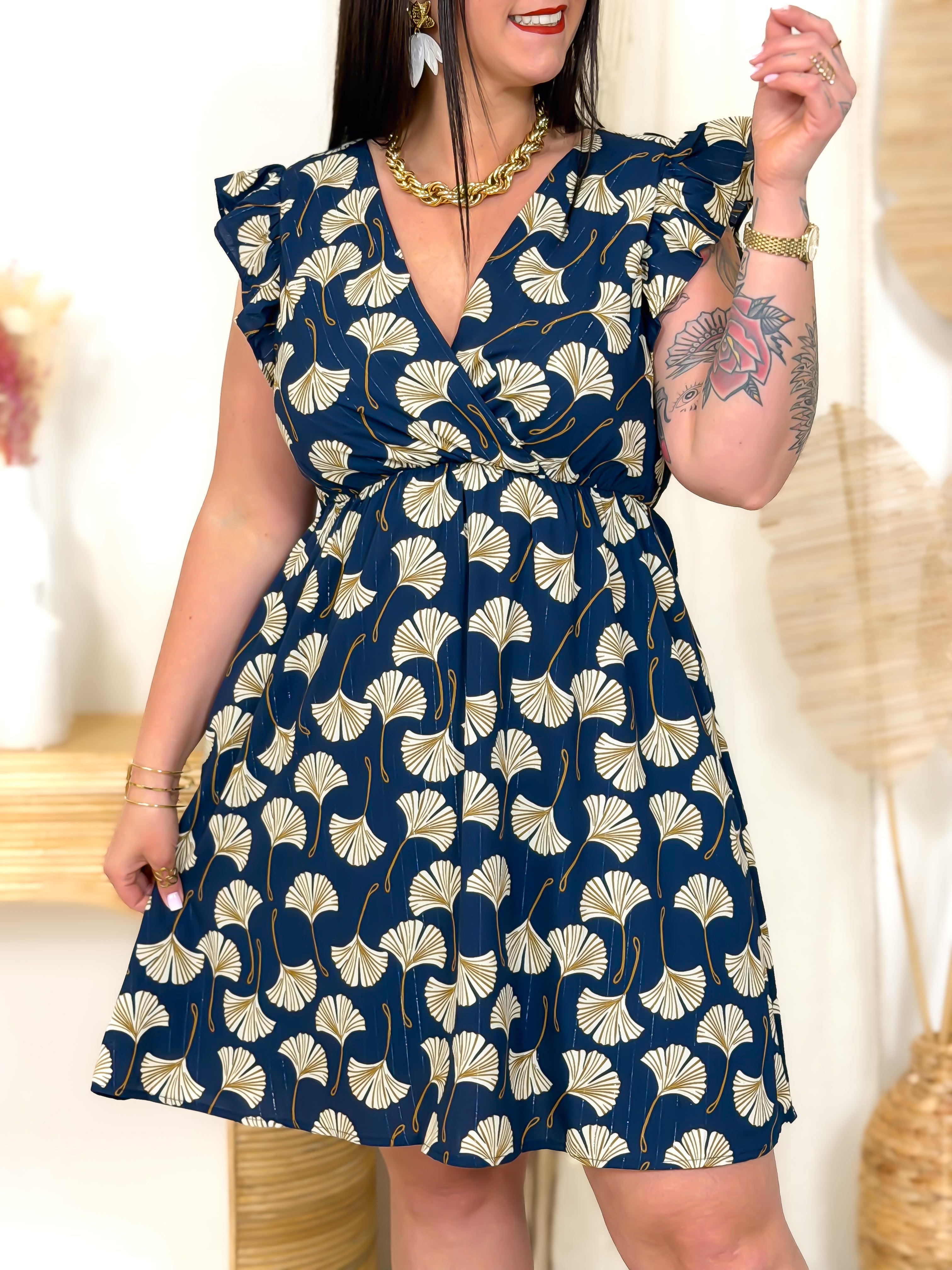 Robe Courte - Layane - Bleu Marine & Beige