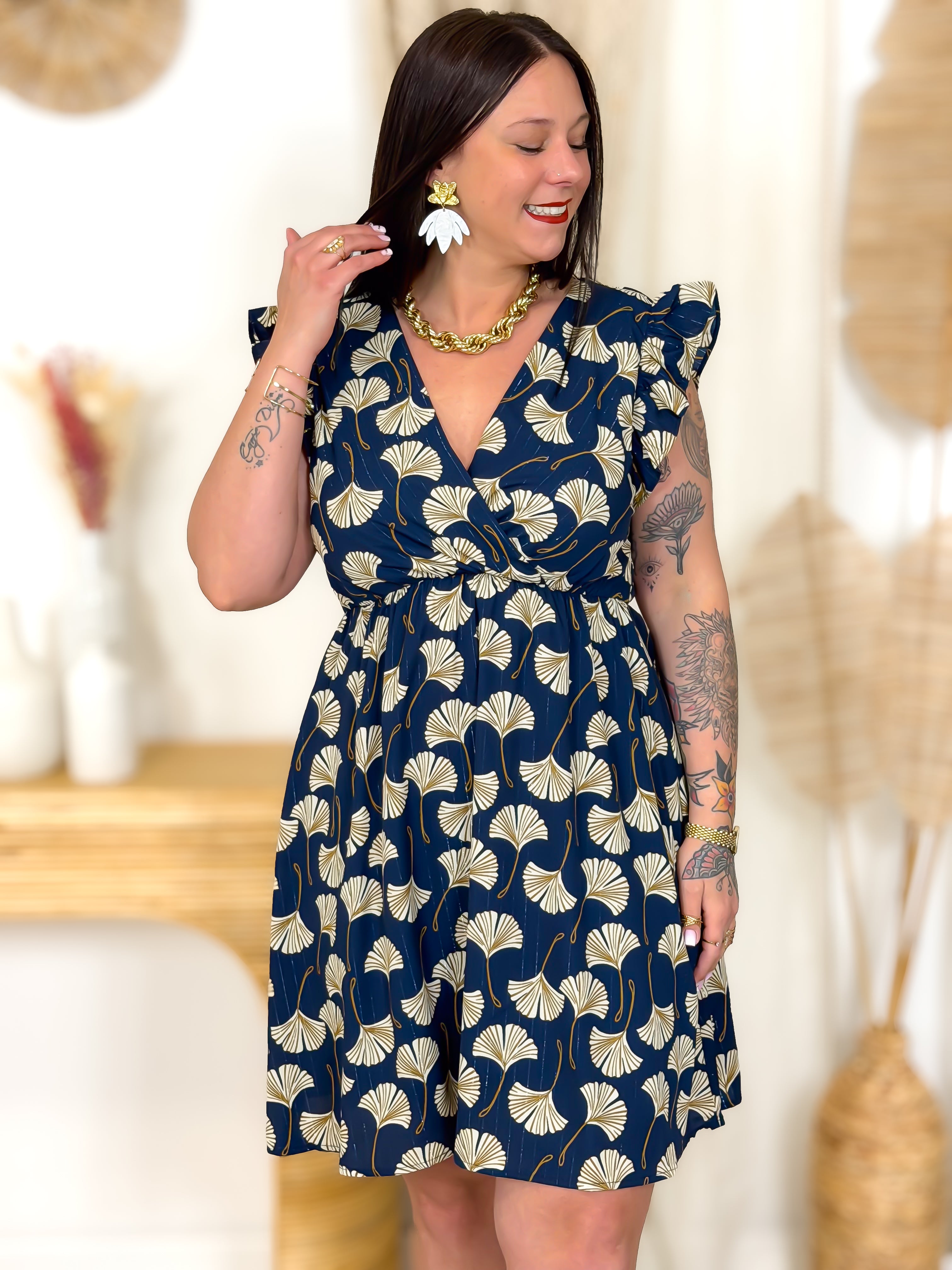 Robe Courte - Layane - Bleu Marine & Beige