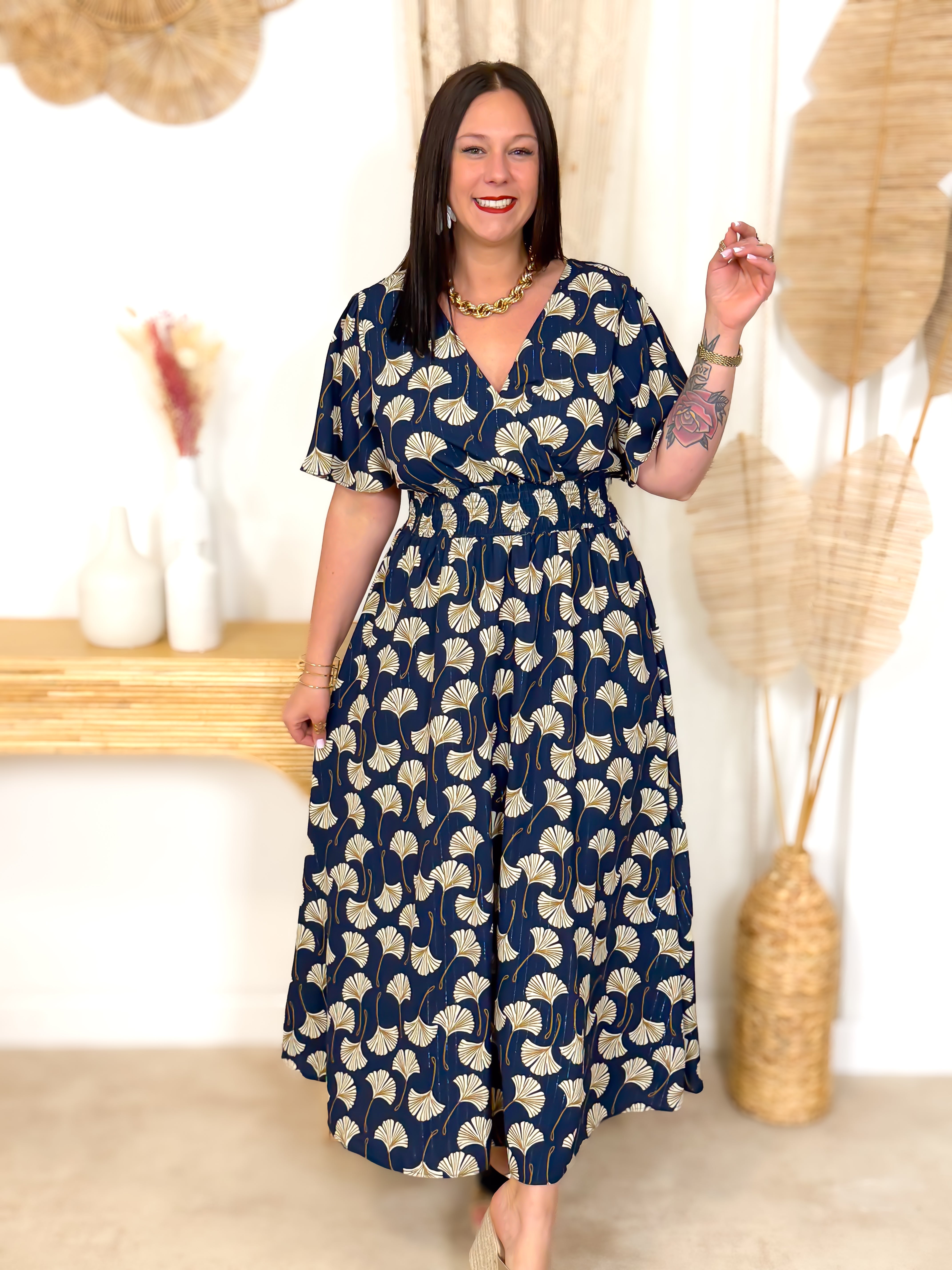 Robe Longue - Judy - Bleu Marine & Beige