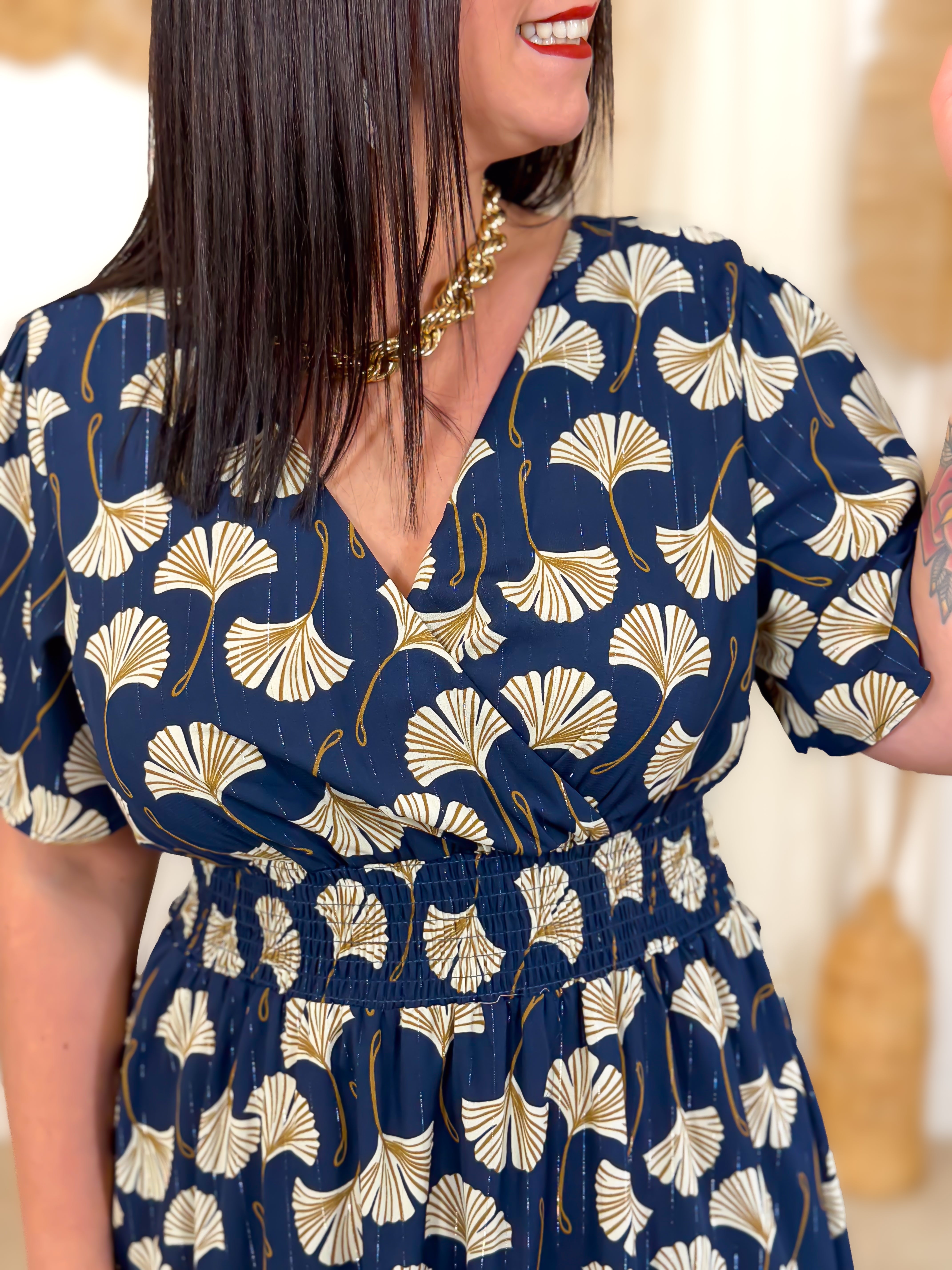 Robe Longue - Judy - Bleu Marine & Beige