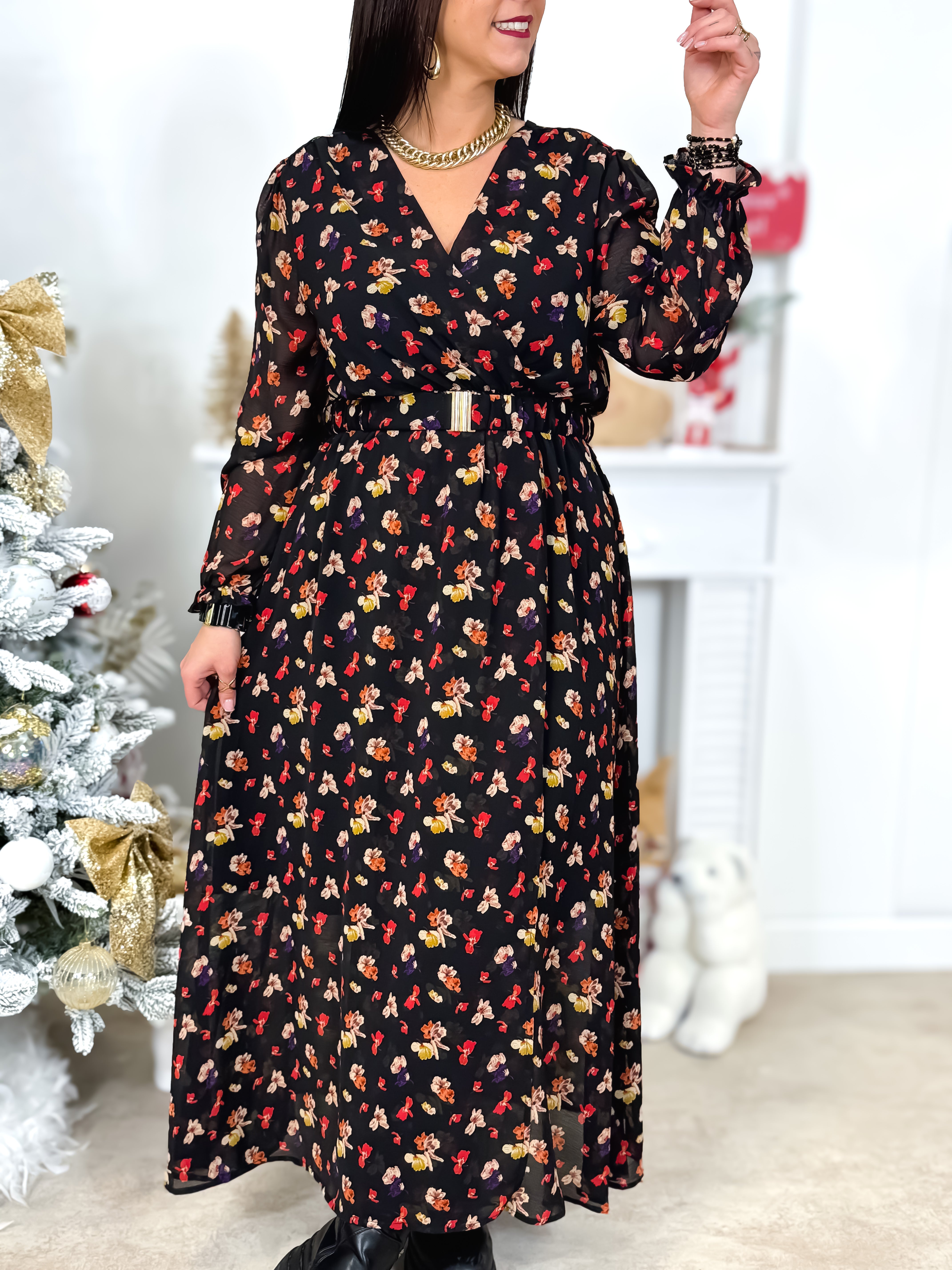 Robe Longue - Cindy - Noir & Rouge