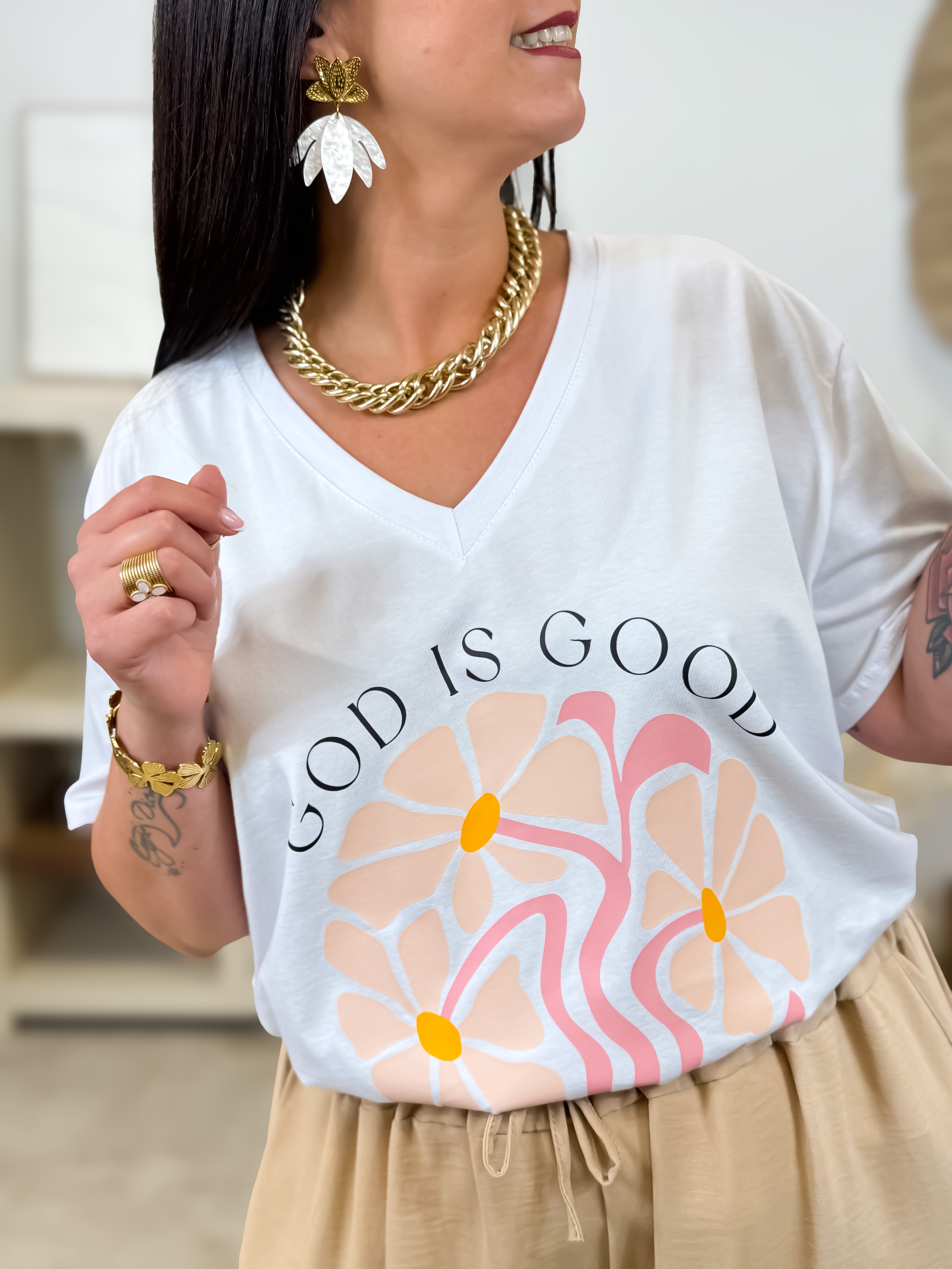 T-shirt - Good - Blanc & Beige