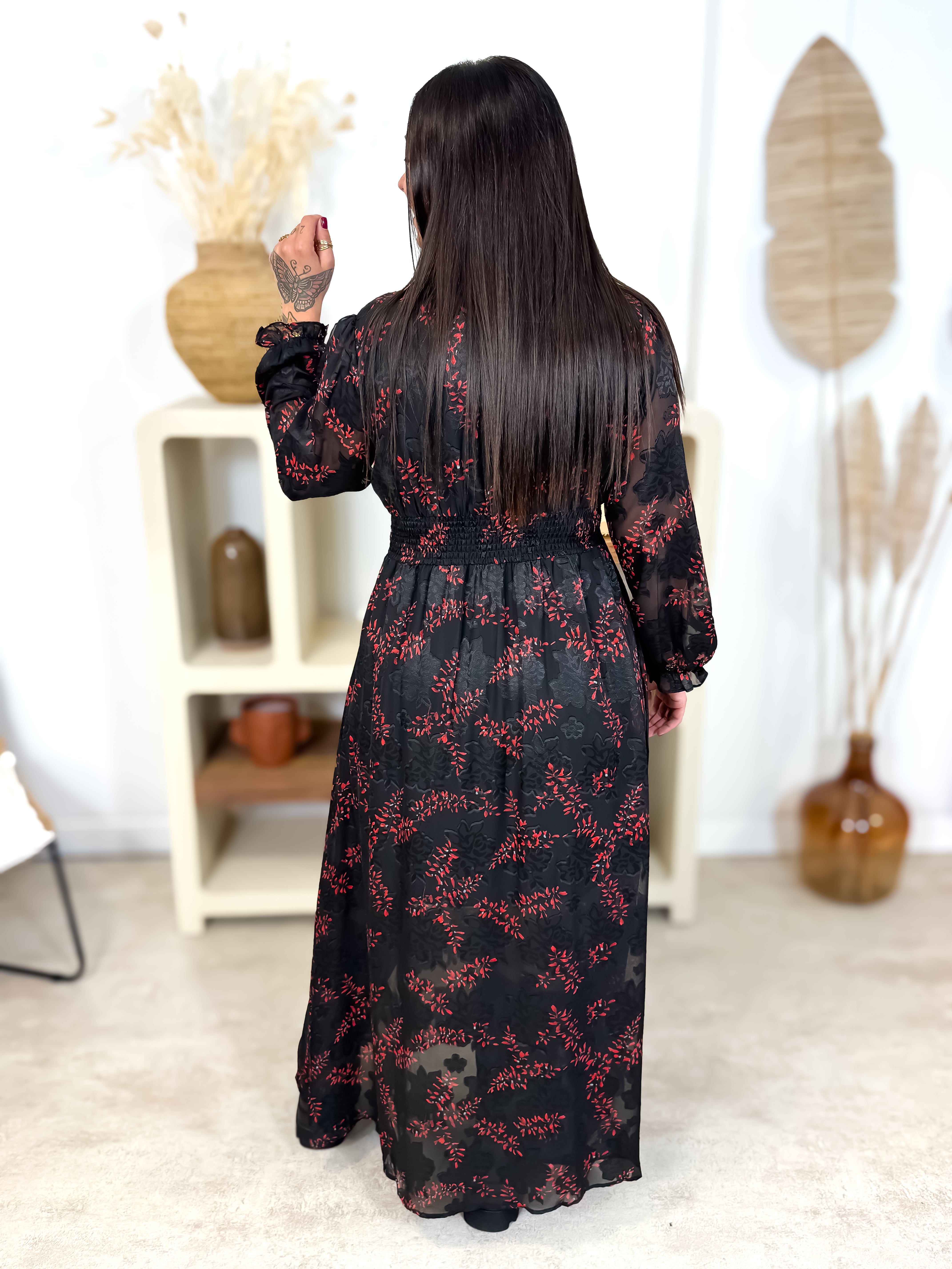 Robe Longue- Maena - Noir & Rouge