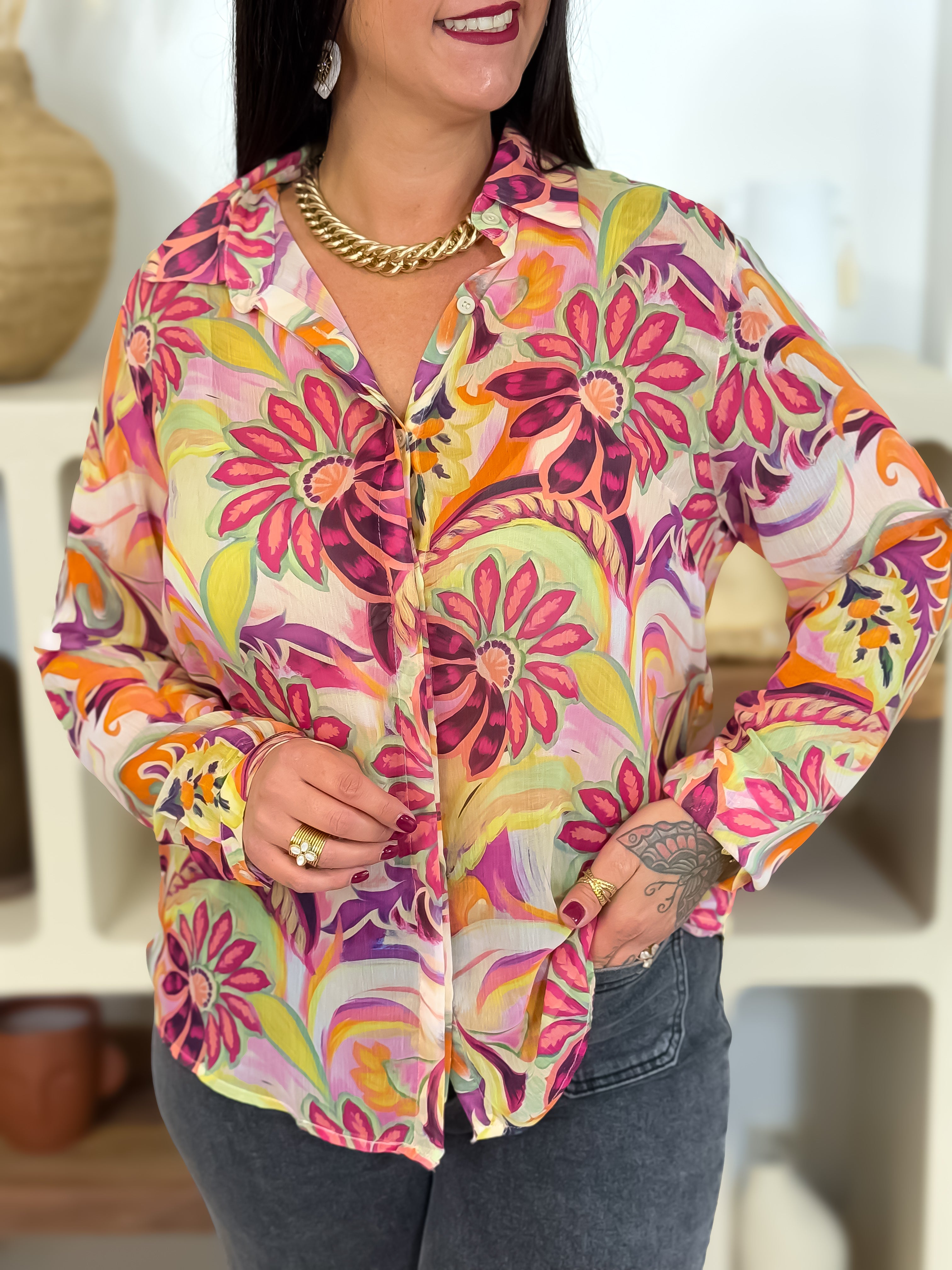 Chemisier - Clara - Magenta & Beige