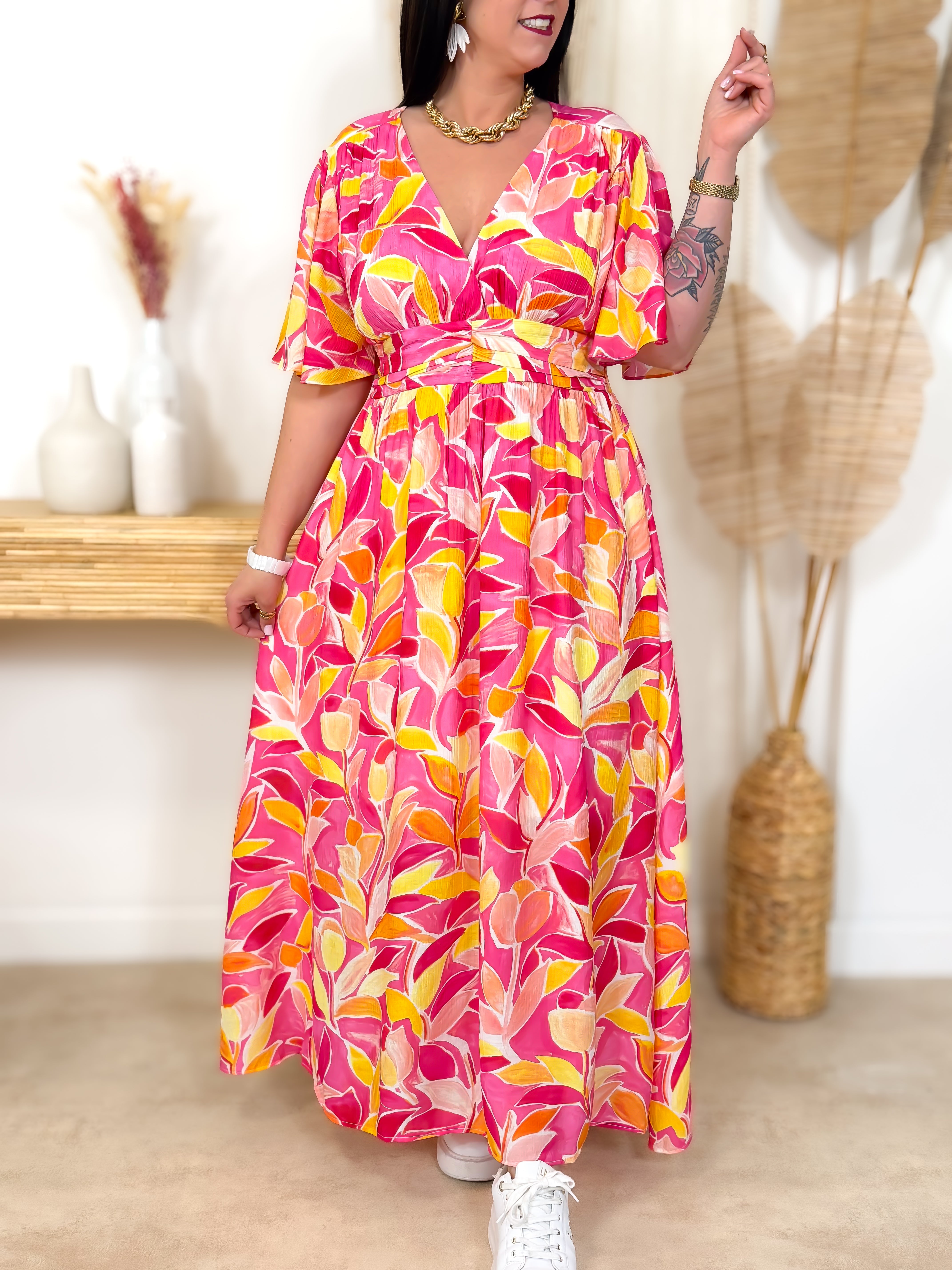Robe Longue - Omira - Fuchsia & Jaune