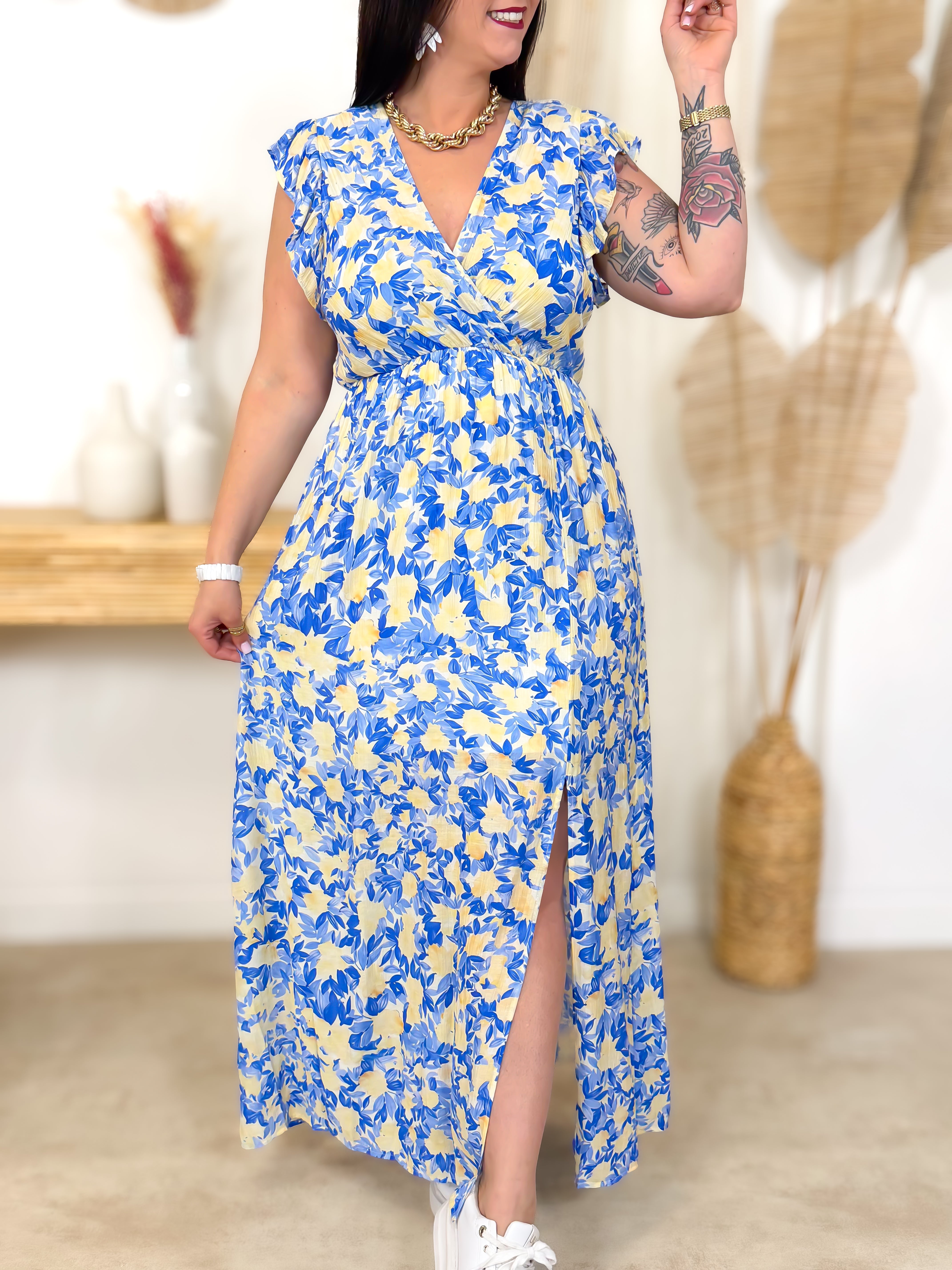 Robe Longue - Luisiana - Bleu & Jaune