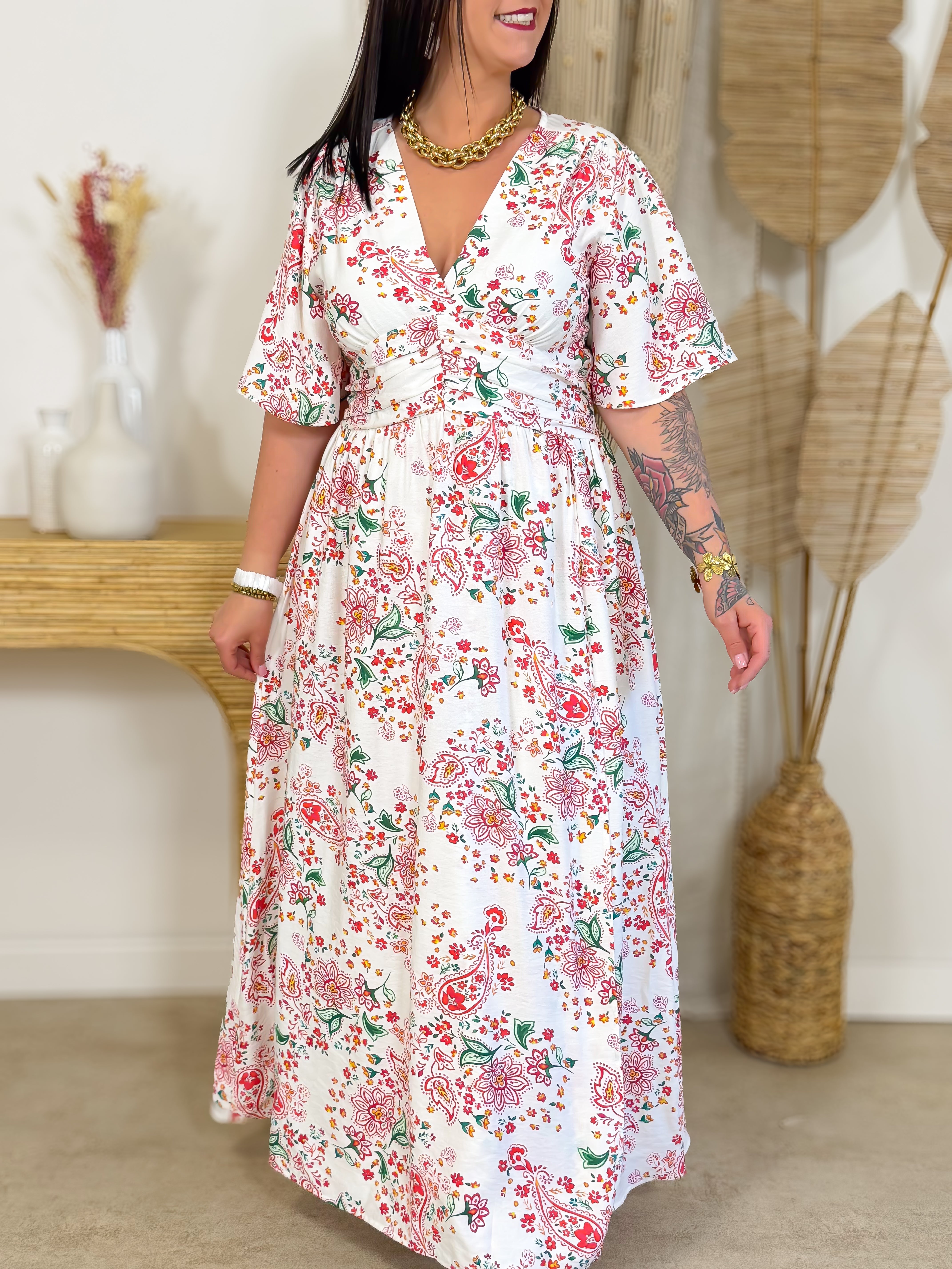 Robe Longue - Greta - Blanc & Rouge