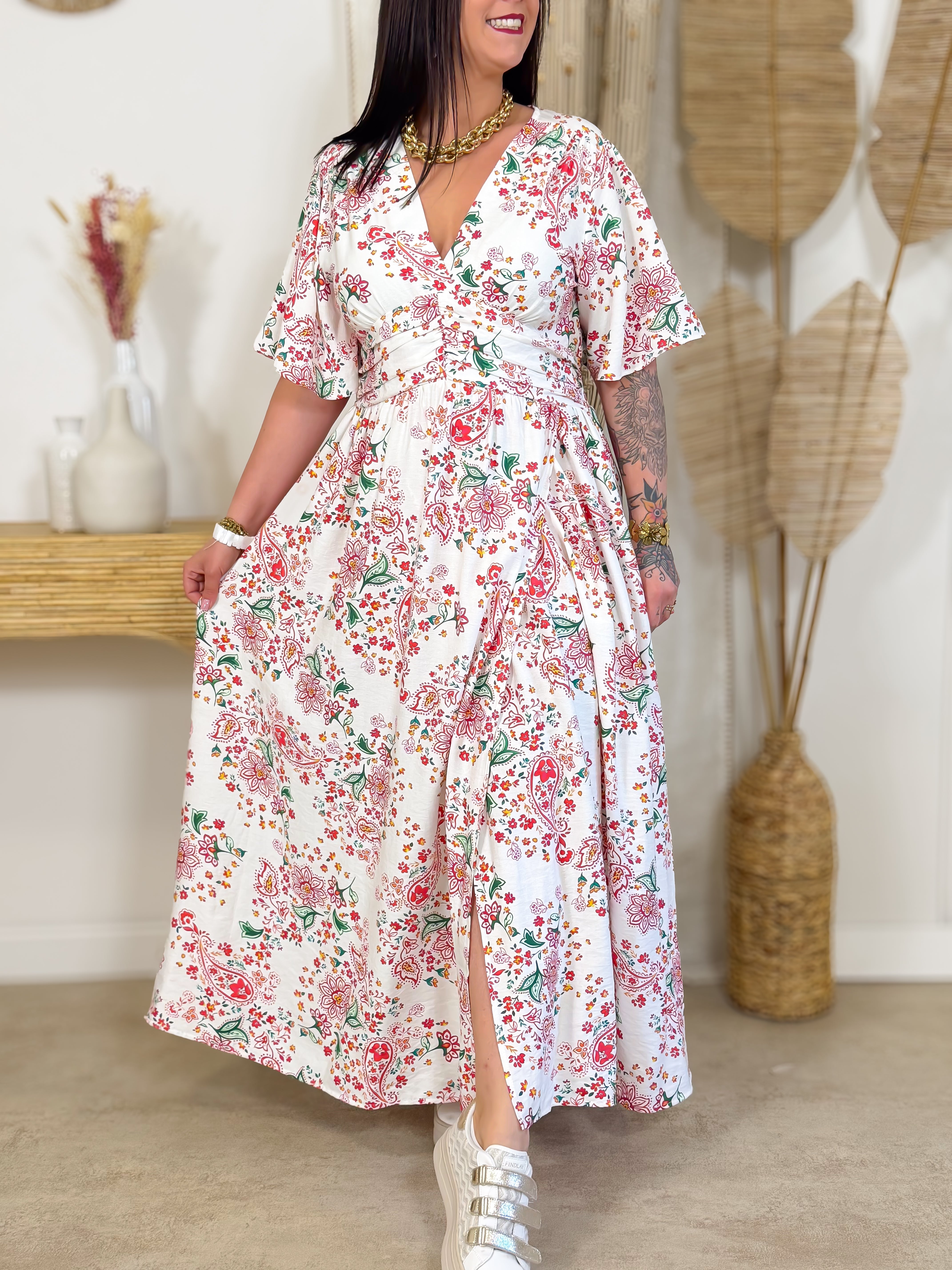 Robe Longue - Greta - Blanc & Rouge