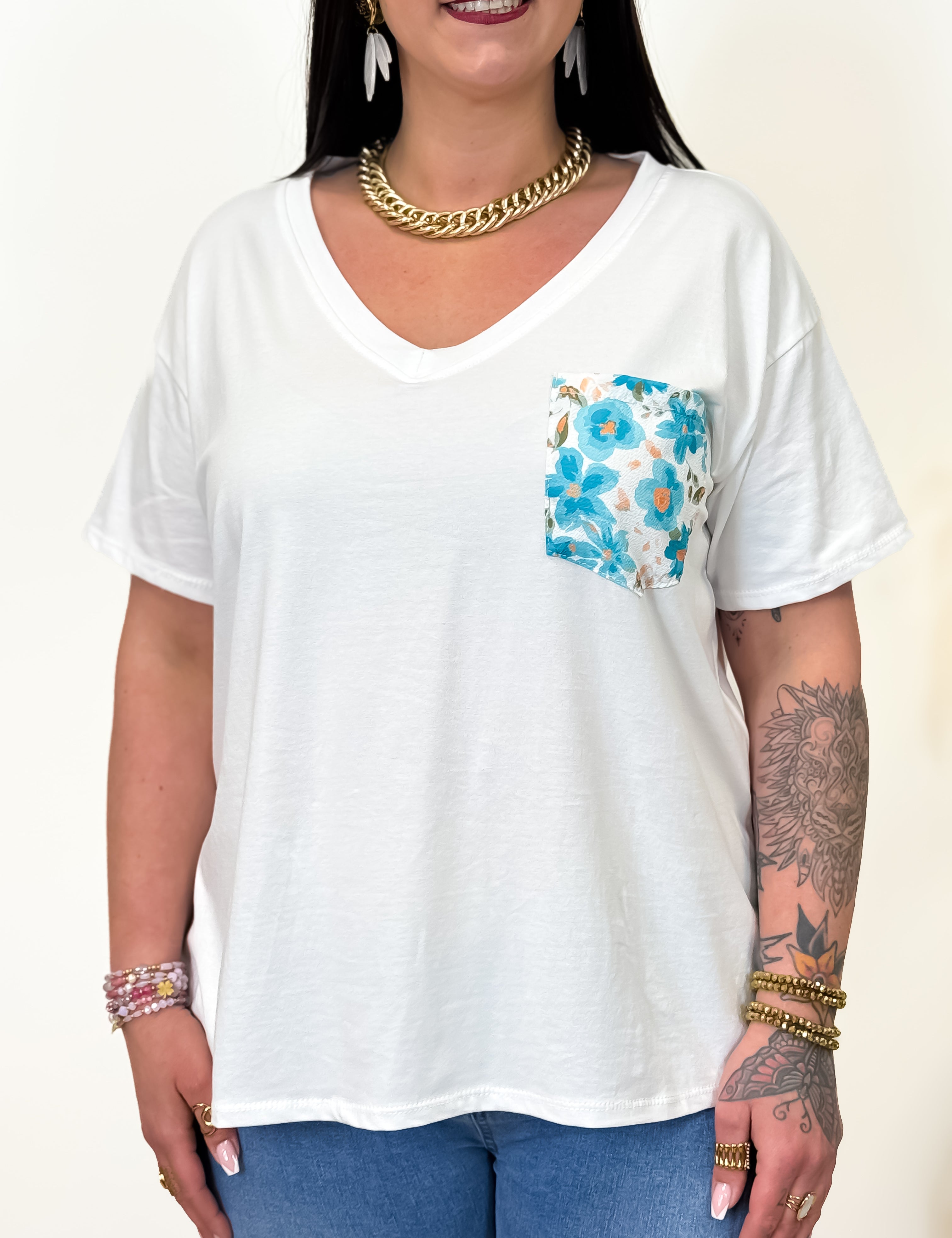 T-shirt - Maryne - Blanc & Bleu