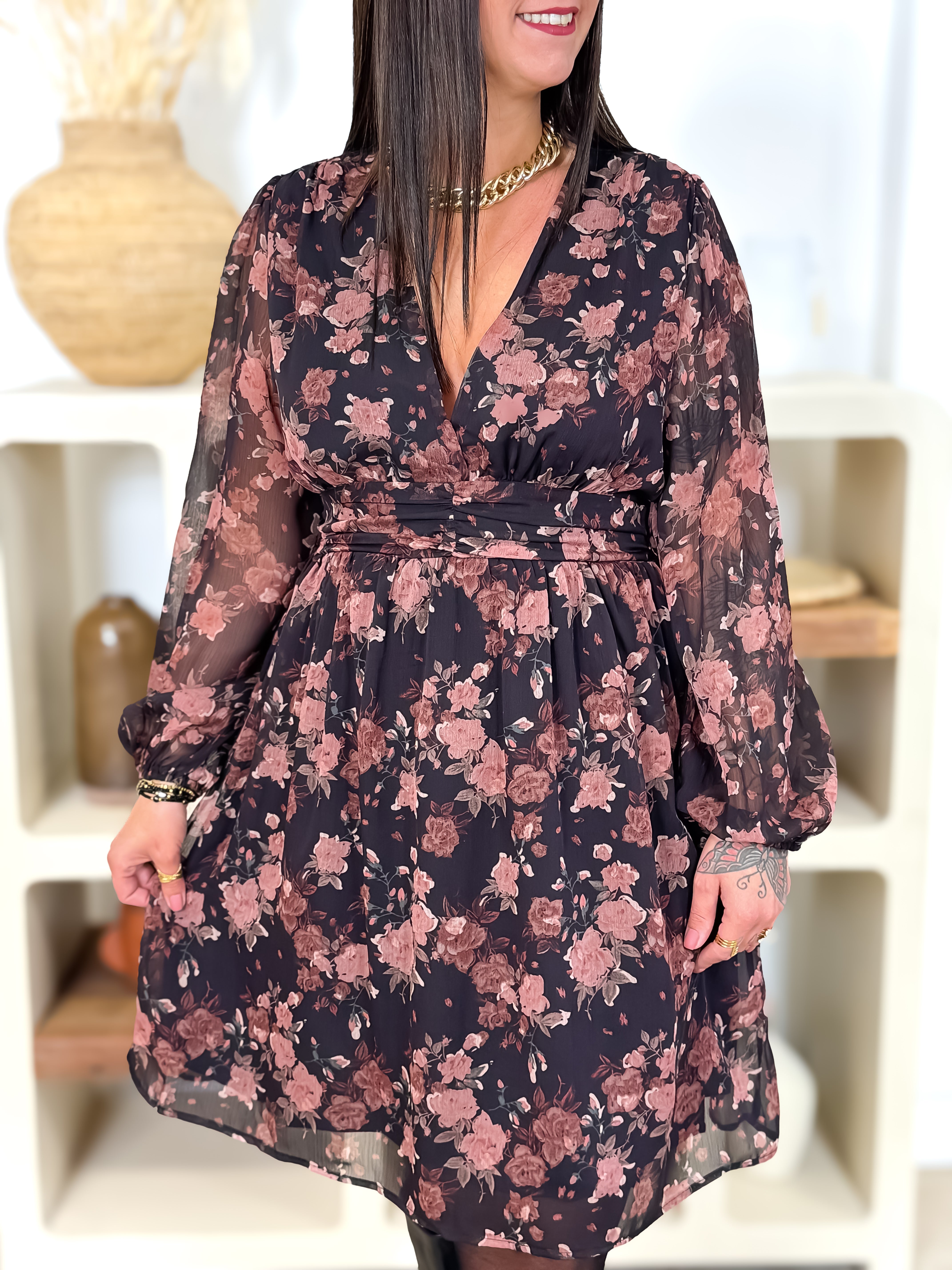 Robe courte -  Malina - Noir & Rose