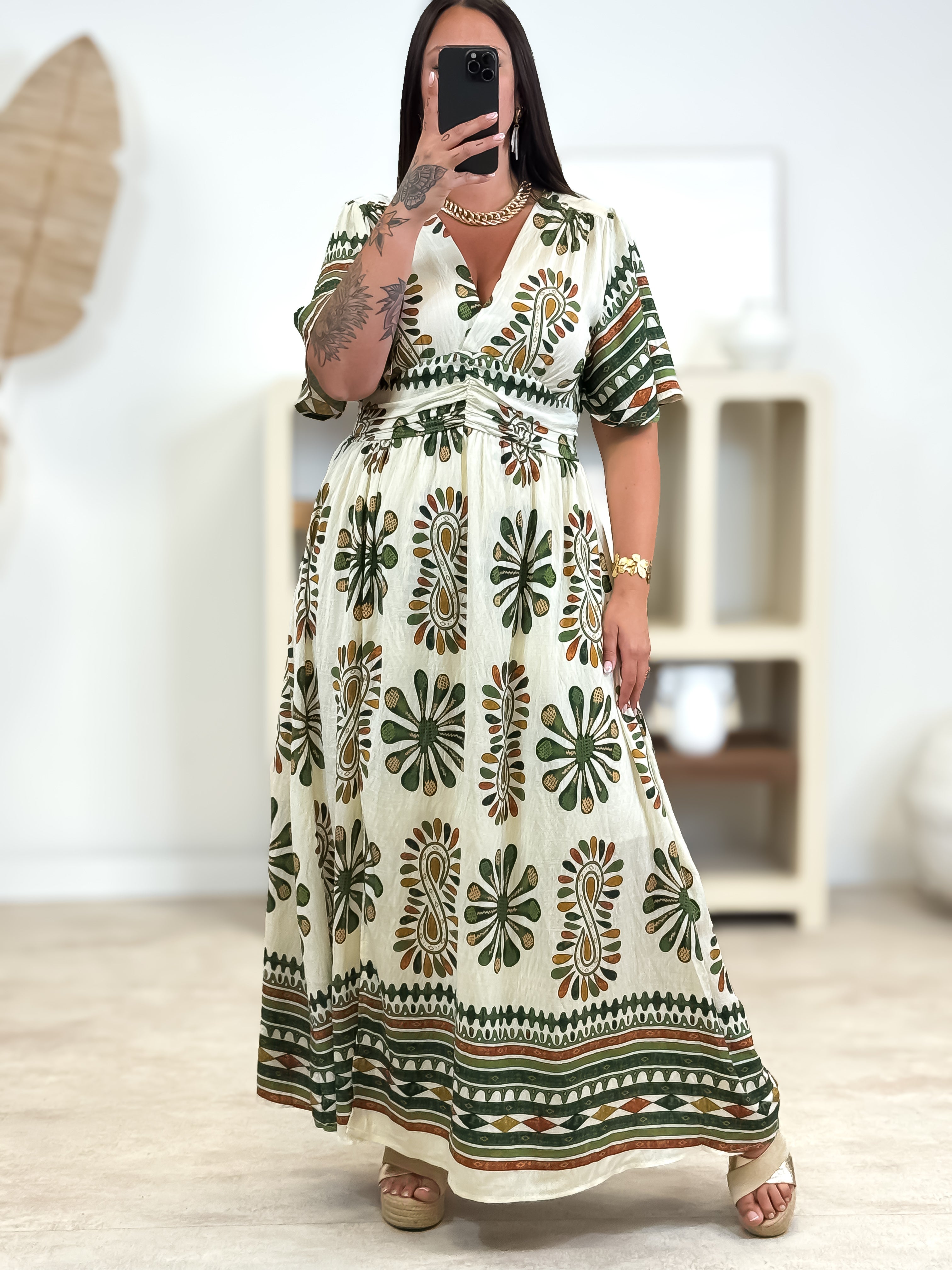 Robe - Ava - Beige & Kaki