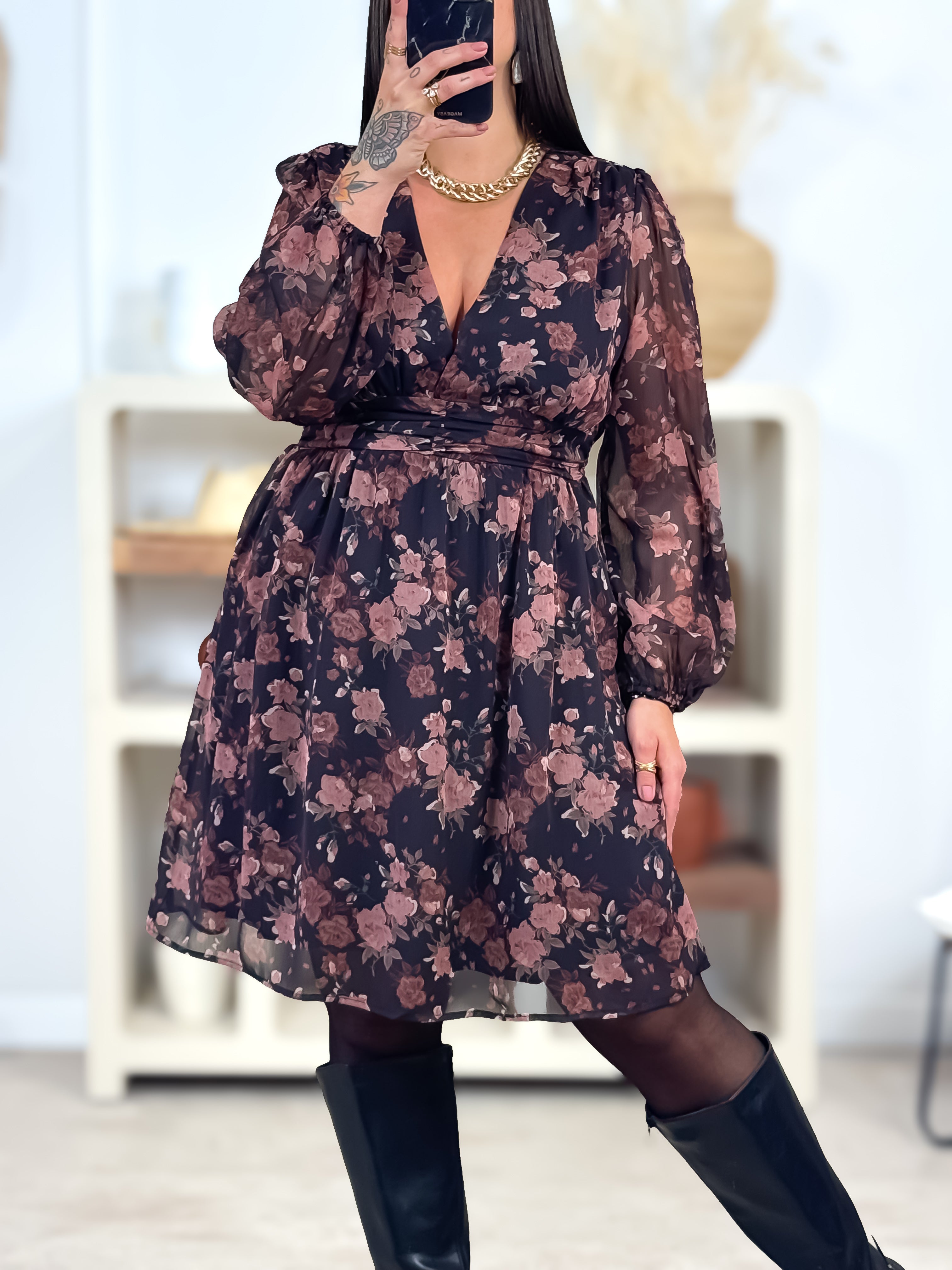 Robe courte -  Malina - Noir & Rose