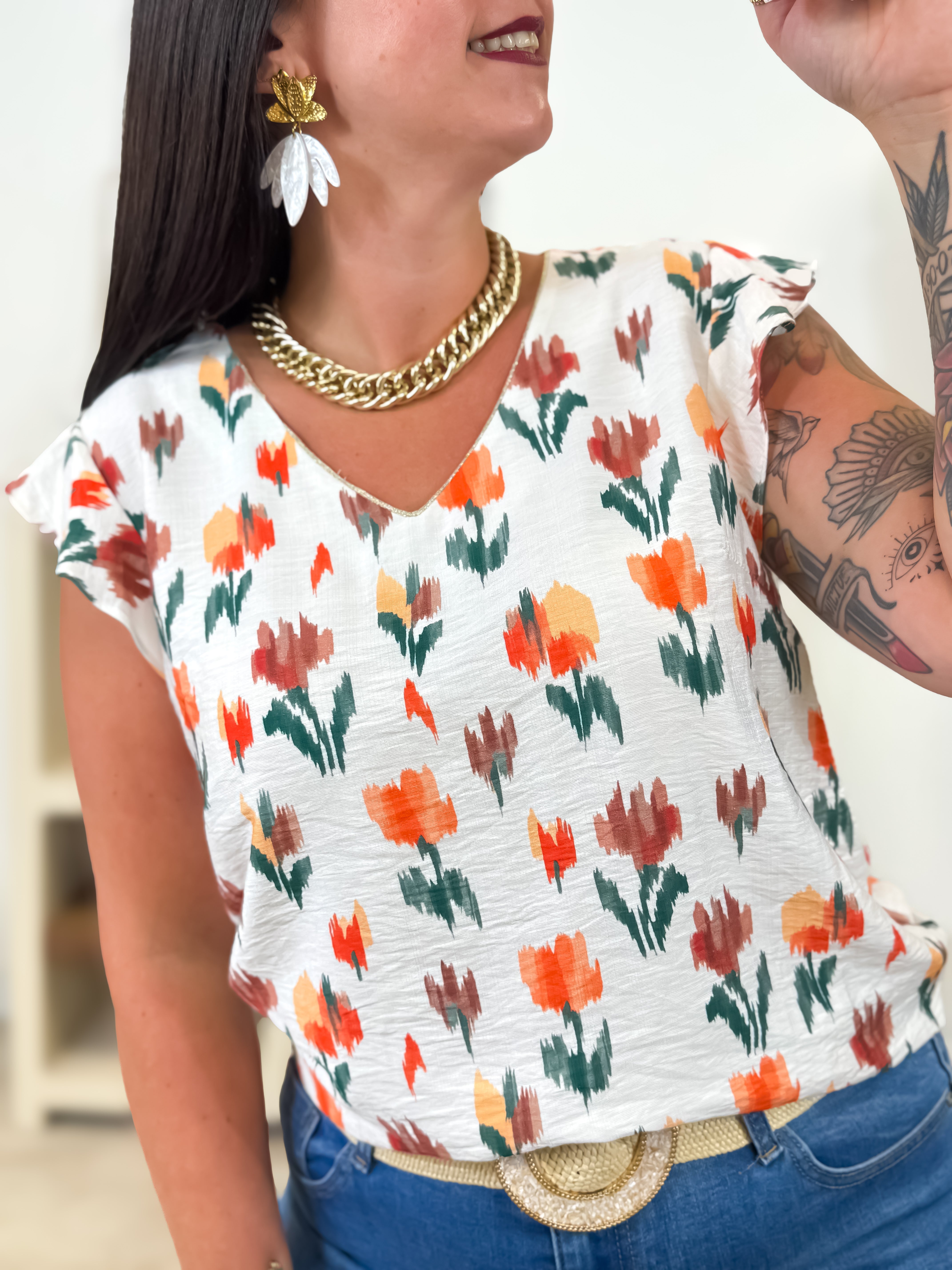 Blouse - Aprille - Kaki & Orange
