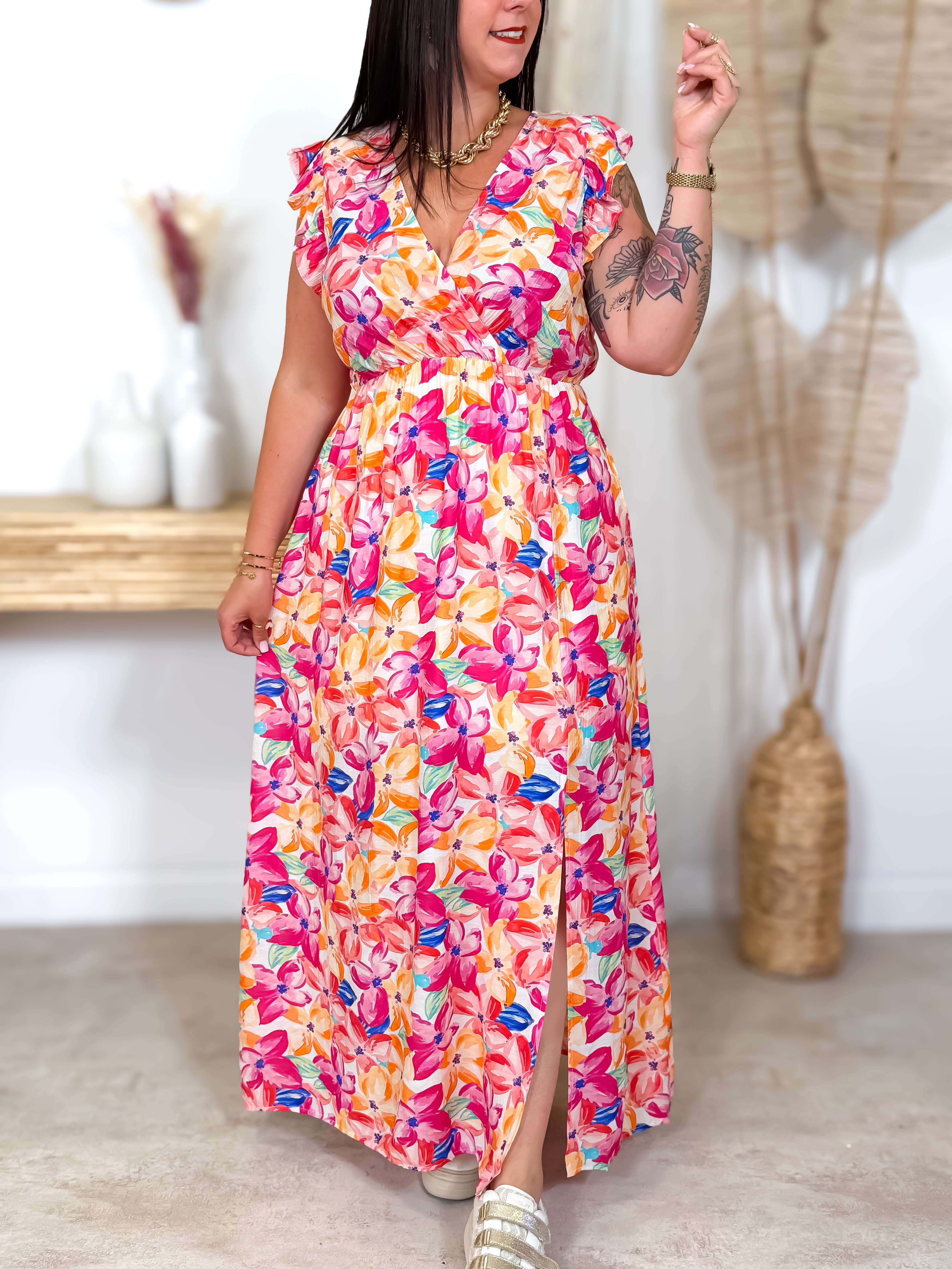 Robe Longue - Kaelys - Fuchsia & Orange