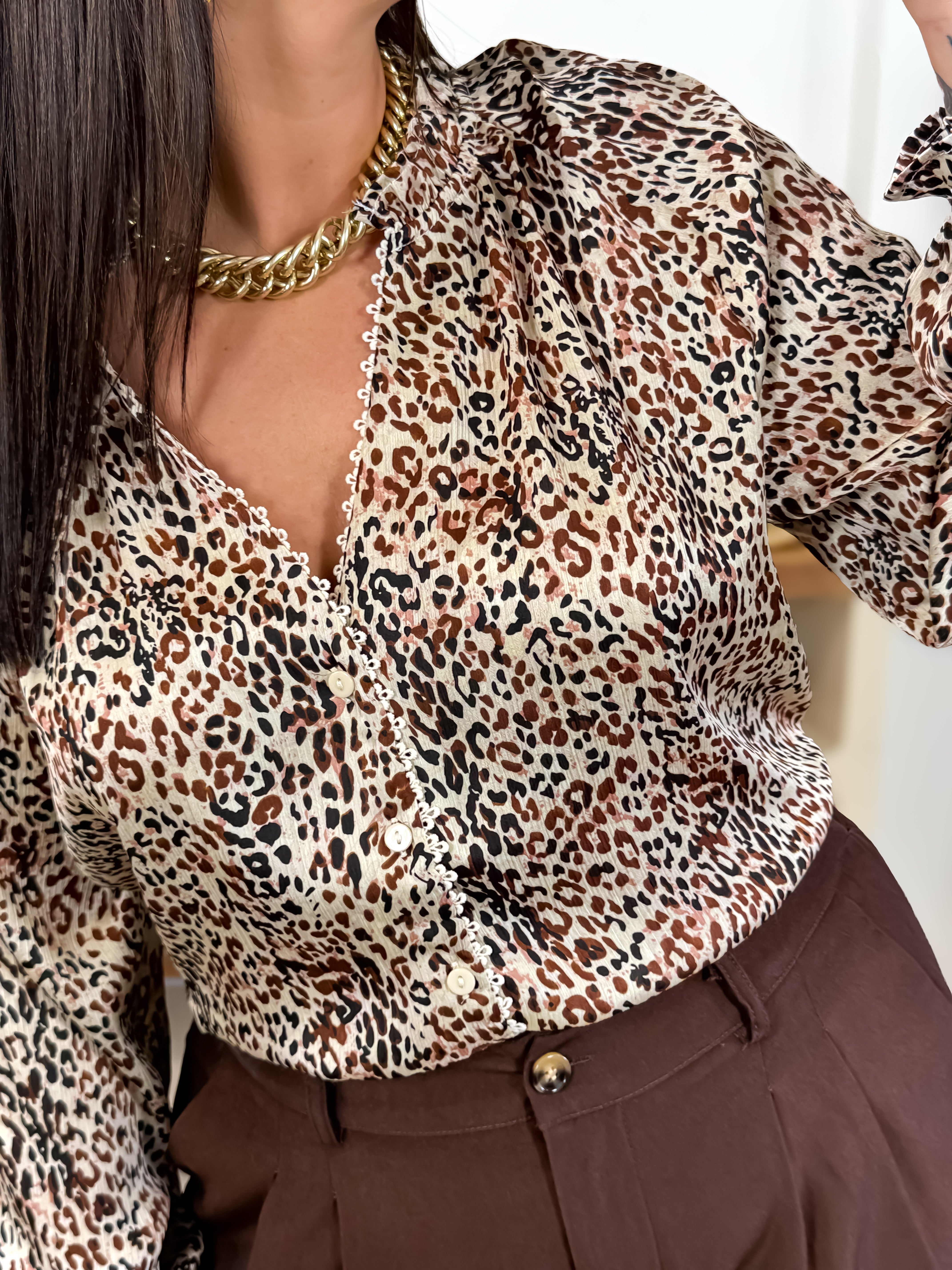 Blouse - Chloe - Beige & Chocolat