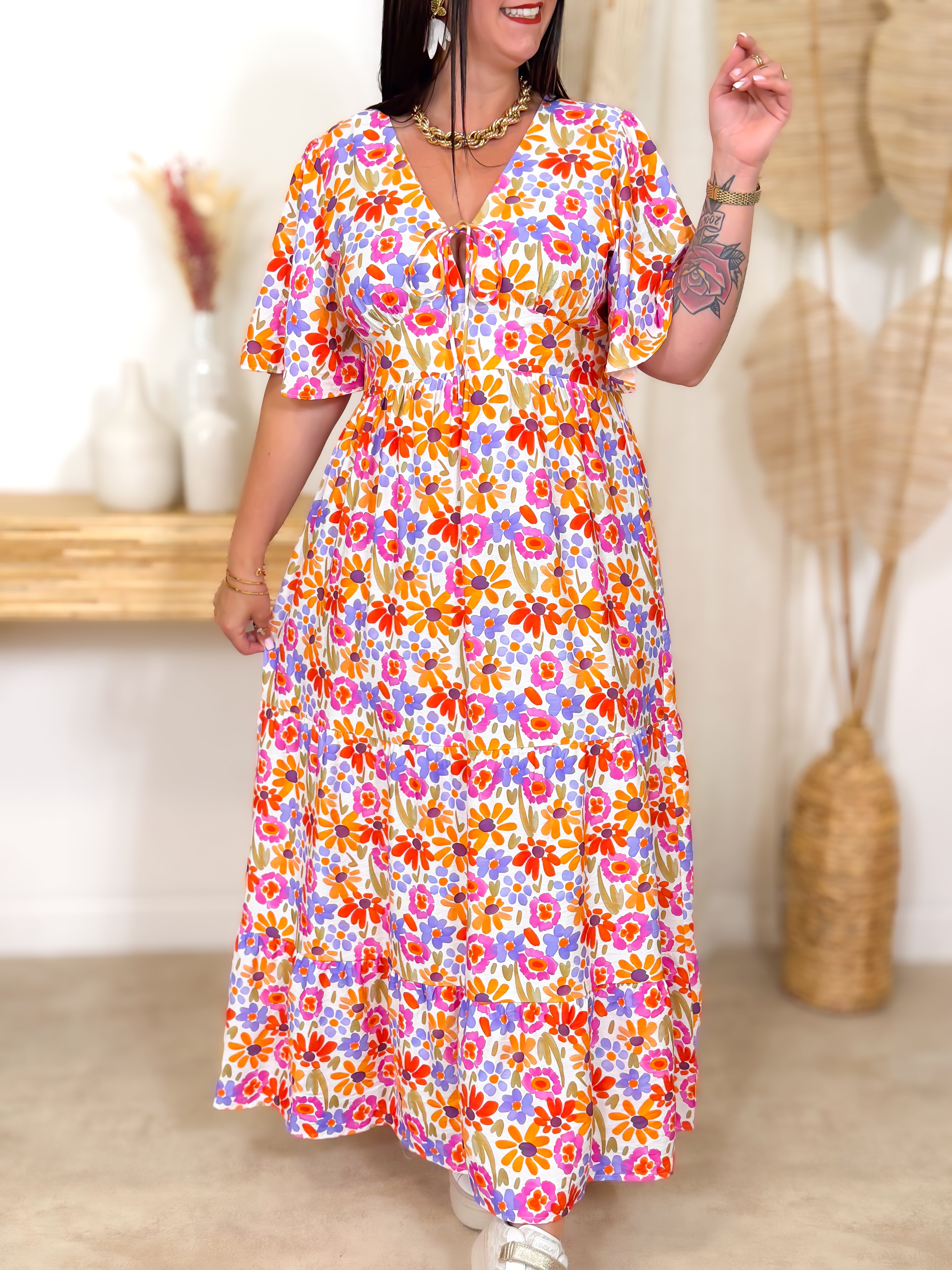 Robe Longue - Alivia - Orange & Lilas