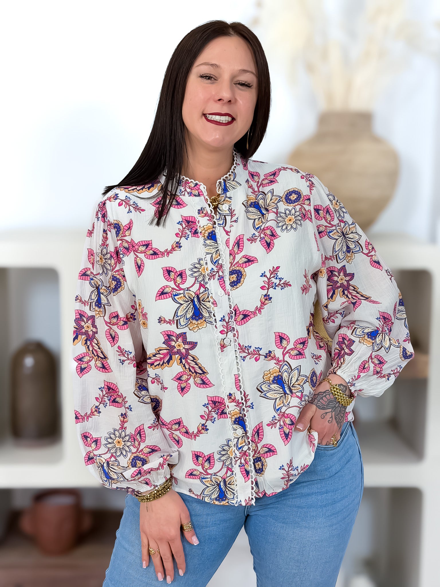 Chemisier - Lisa - Rose & Blanc