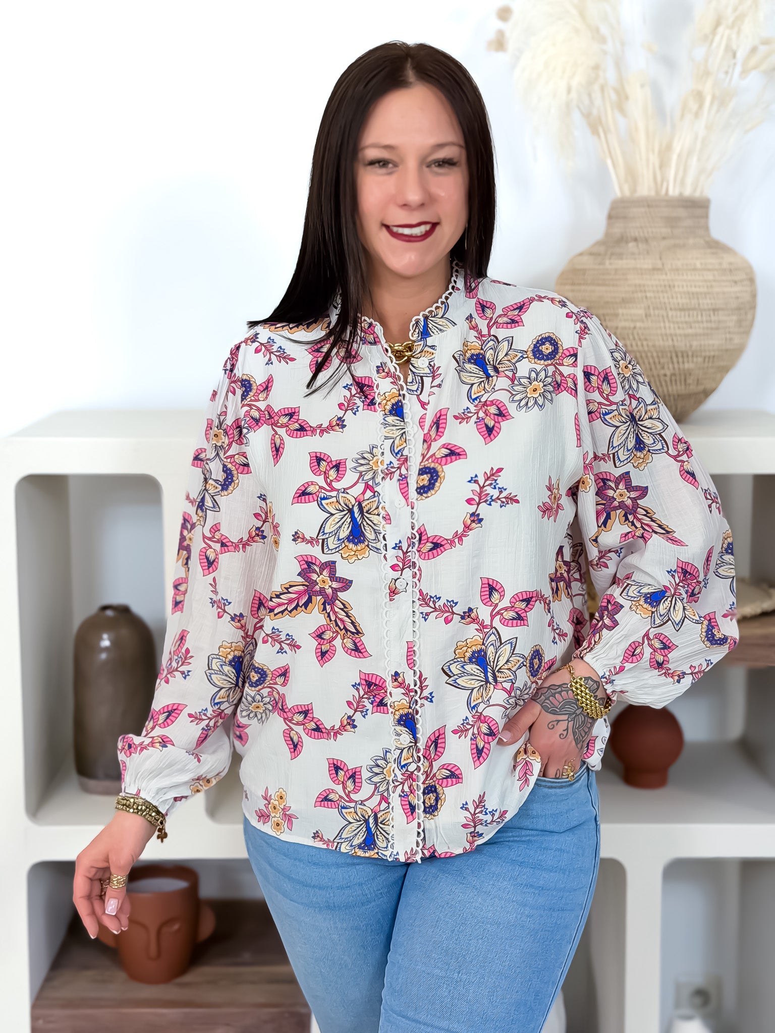 Chemisier - Lisa - Rose & Blanc