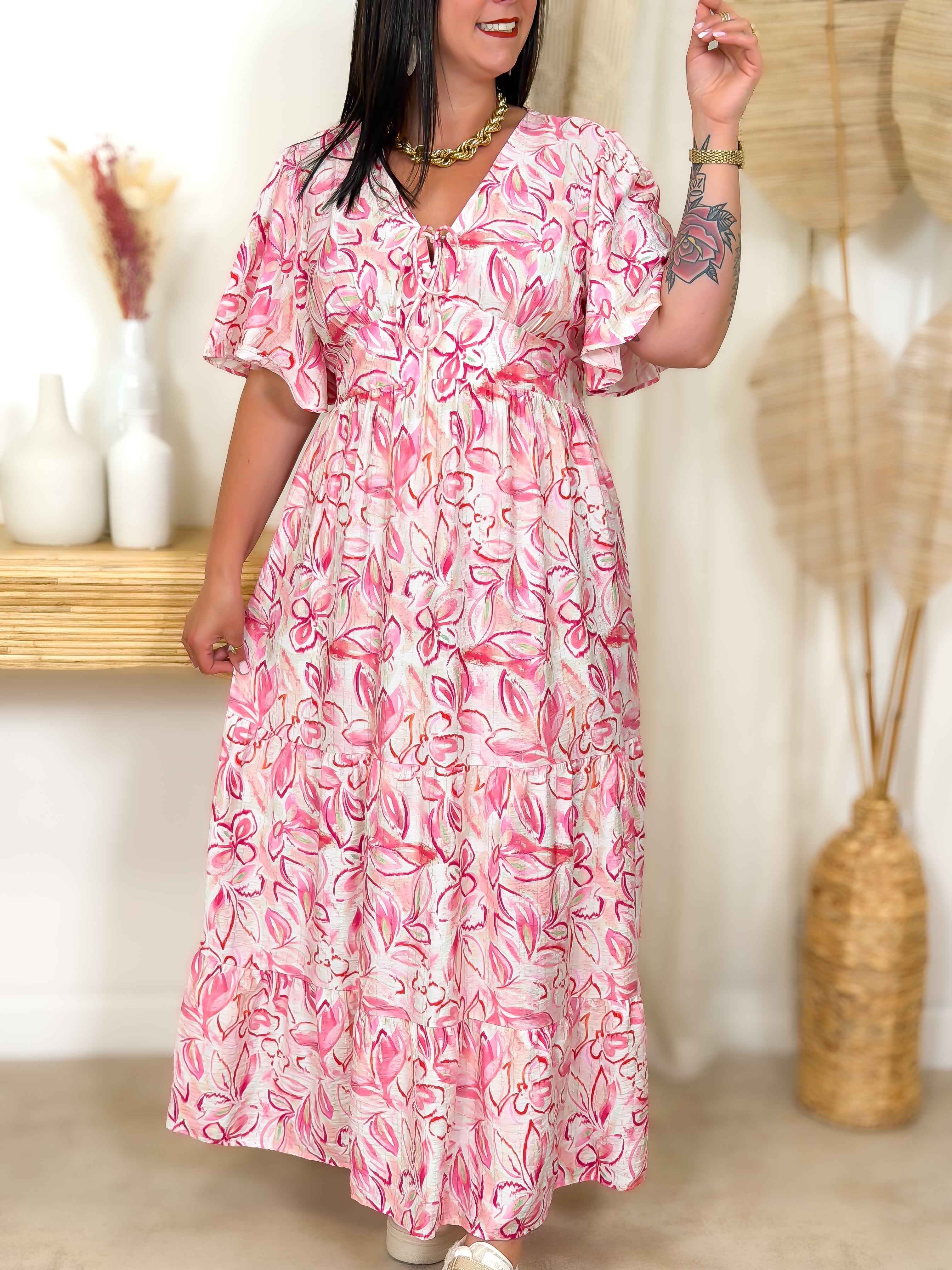 Robe Longue - Lumia - Rose & Blanc
