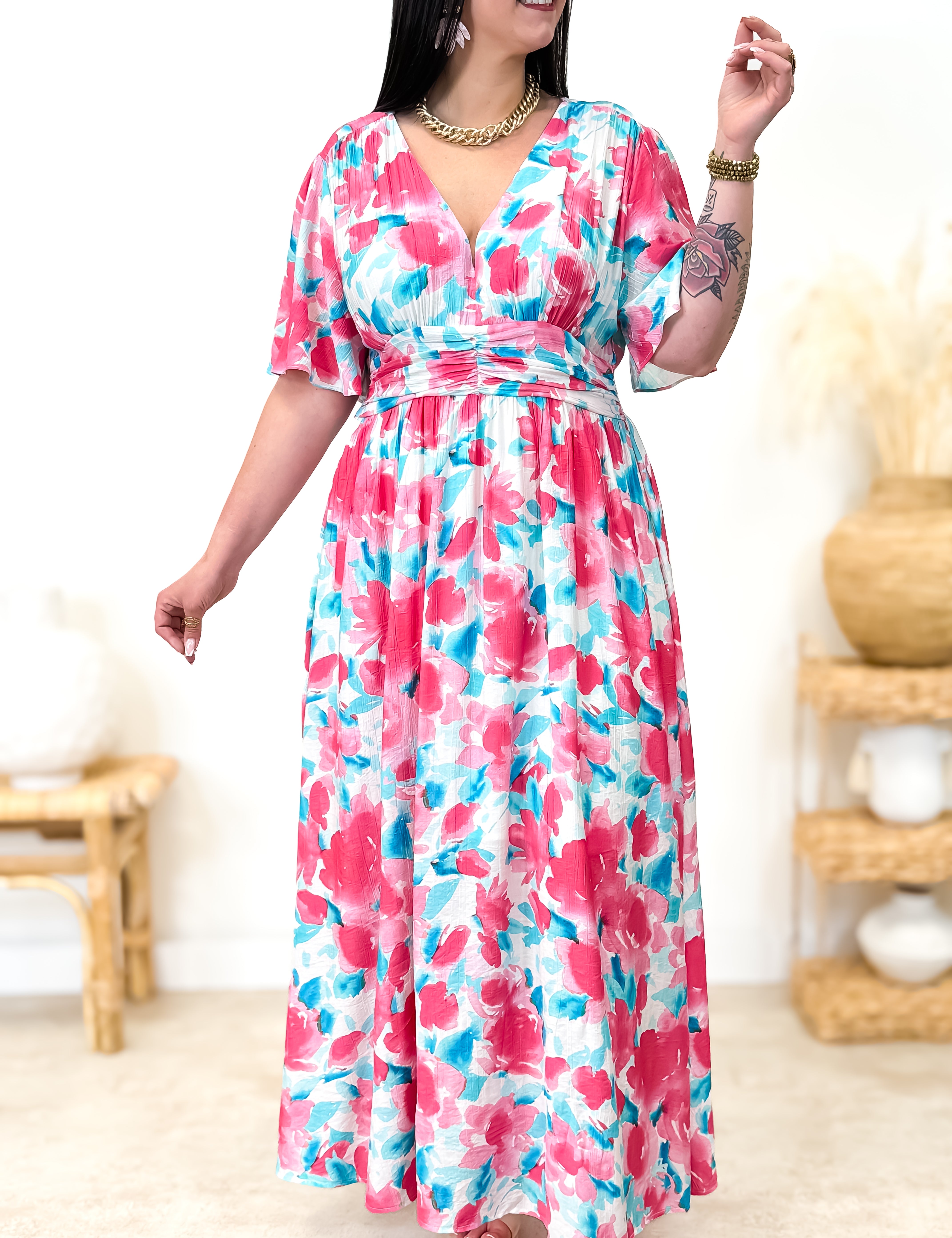Robe - Alisia - Turquoise & Rose