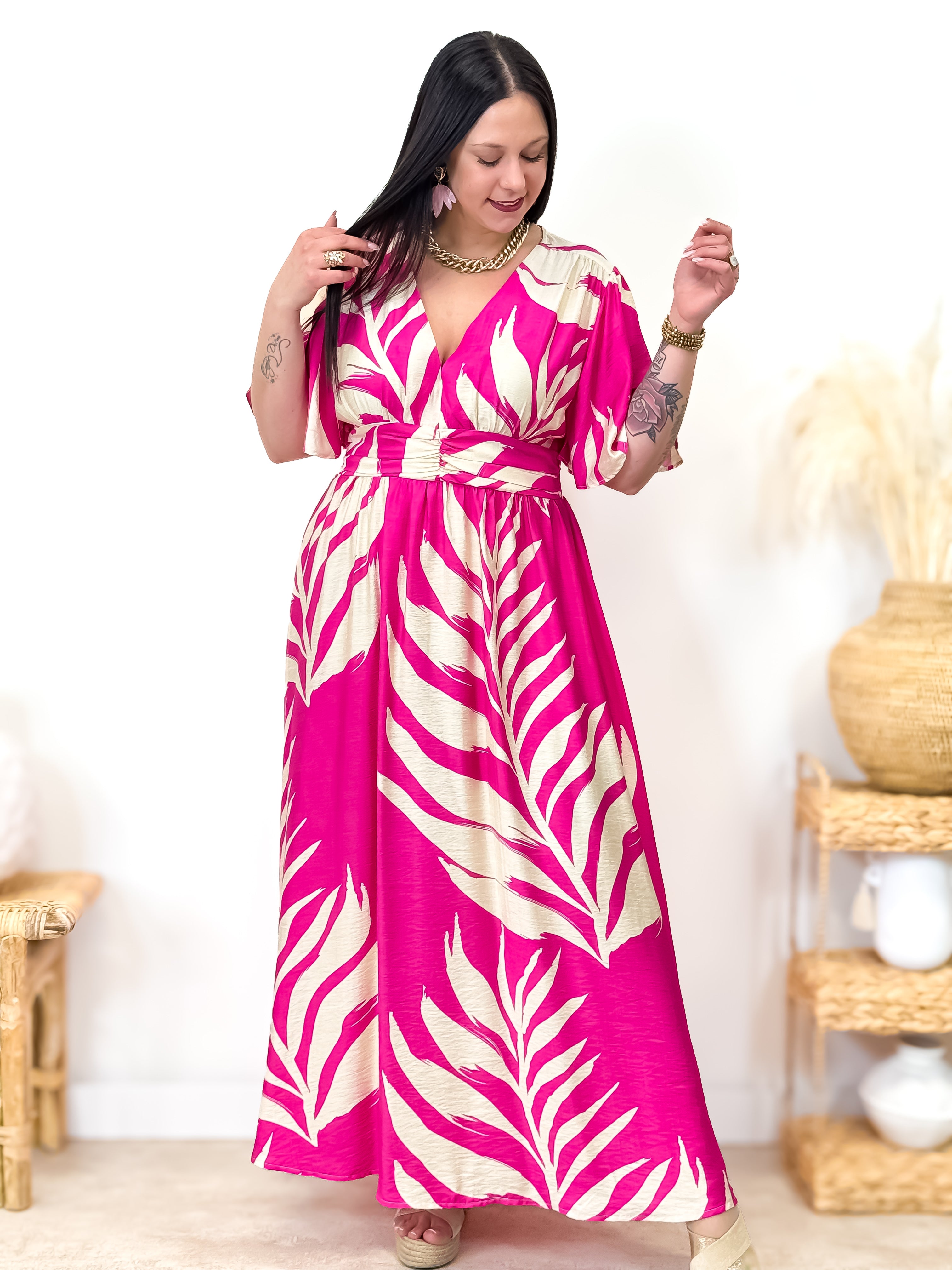Jurk - Franka - Fuchsia &amp; Beige